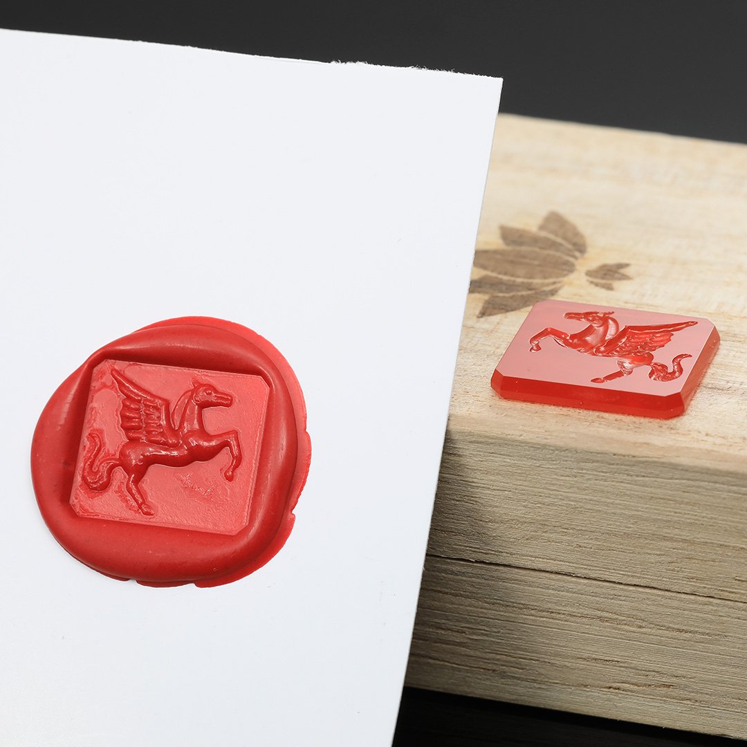 Carnelian - Reverse Intaglio Rectangle - Pegasus - 5.14ct