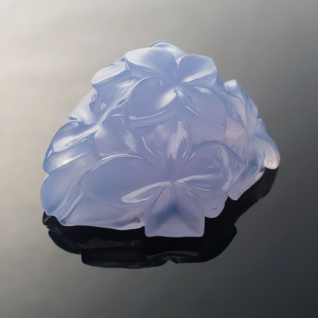 Gem Carving - Blue Chalcedony - Hydrangeas - 99.15ct by Doug Menadue
