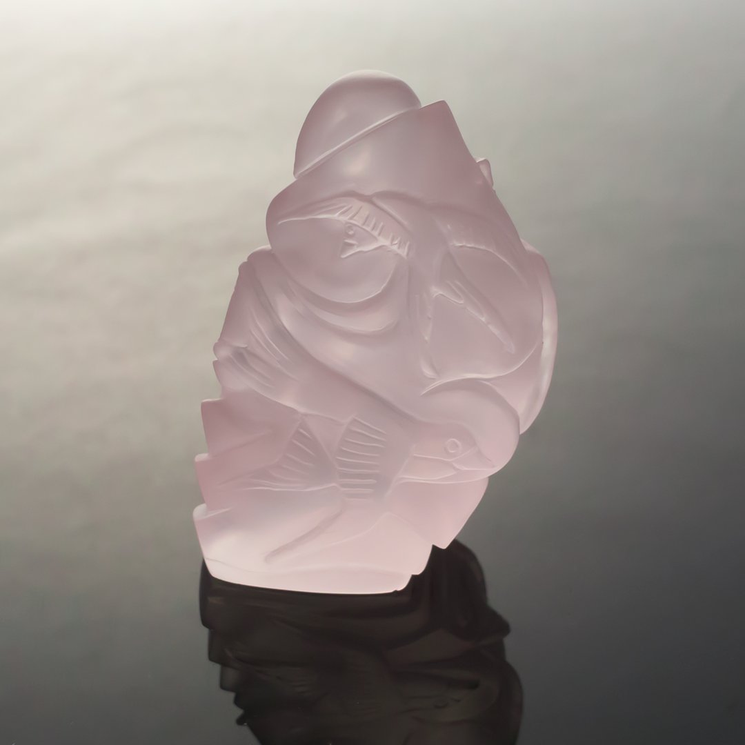 Gem Carving - Rose Quartz - Three Swallows In Flight - 183ct by Doug Menadue