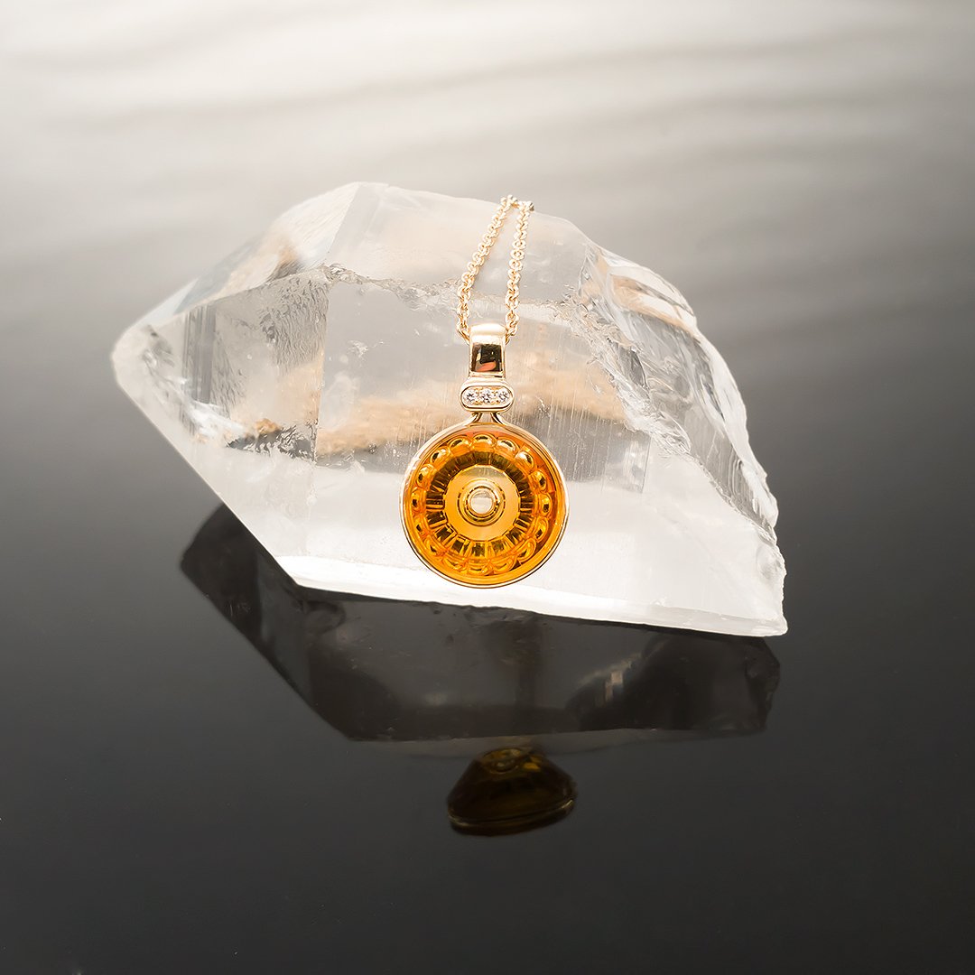 Bespoke Gems - Citrine with 18K Yellow Gold - Chrysanthemum Pendant by Doug Menadue