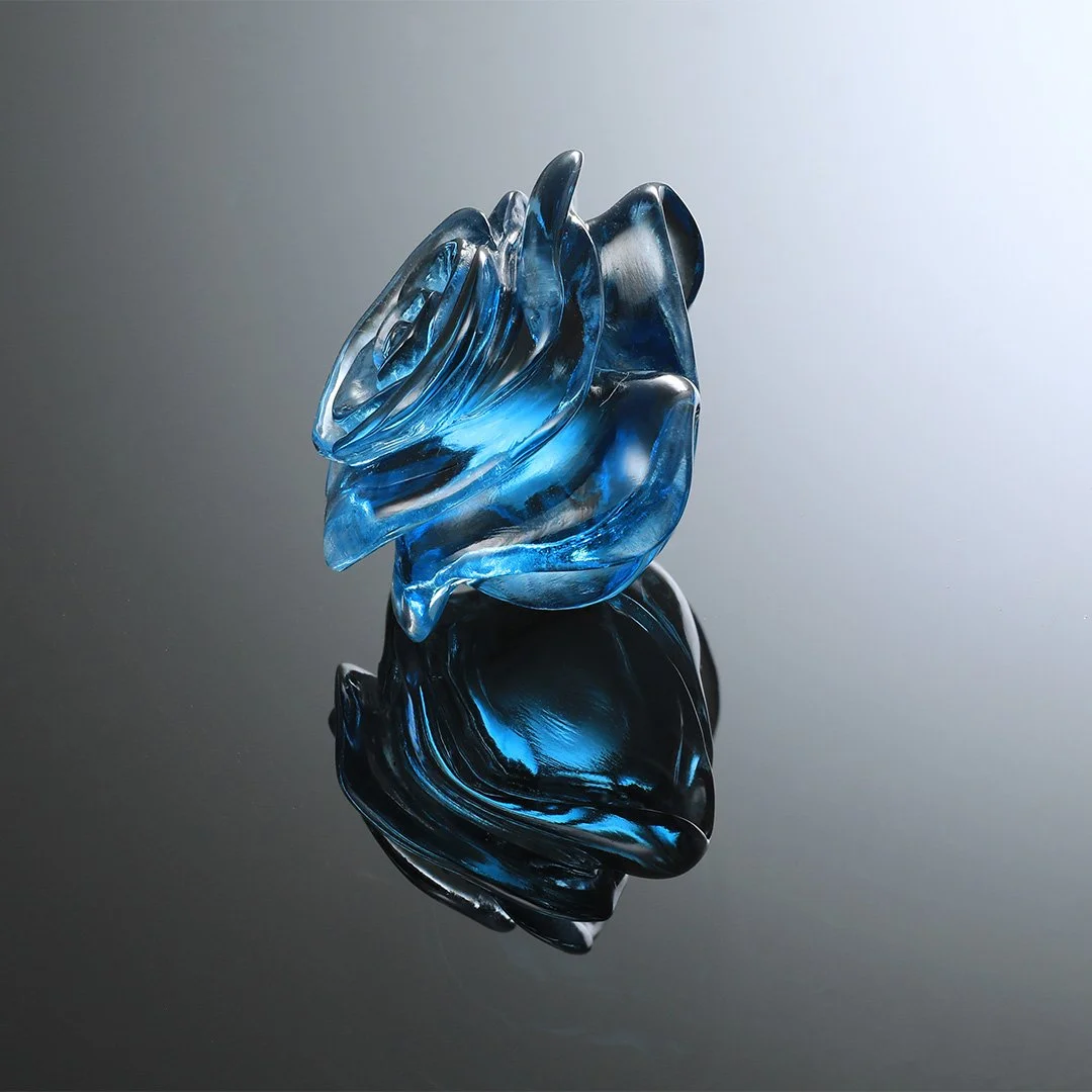 Brazilian London Blue Topaz - Blue Jubilee Rose Carving - 20.47ct