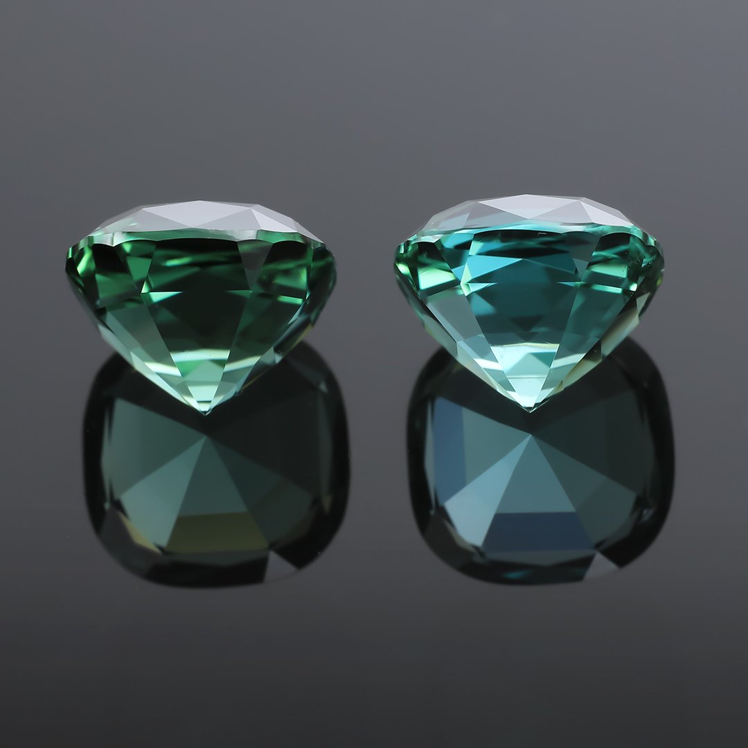 Blue Green Tourmaline - Matched Pair Cushion Cuts - 4.10ct