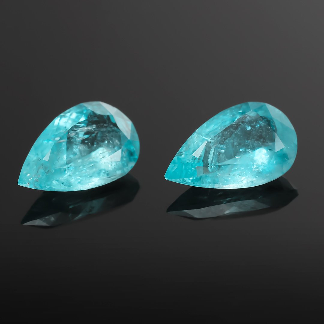 Paraiba Type Cuprian Tourmaline - Matched Pair Pear Cuts - 3.31ct