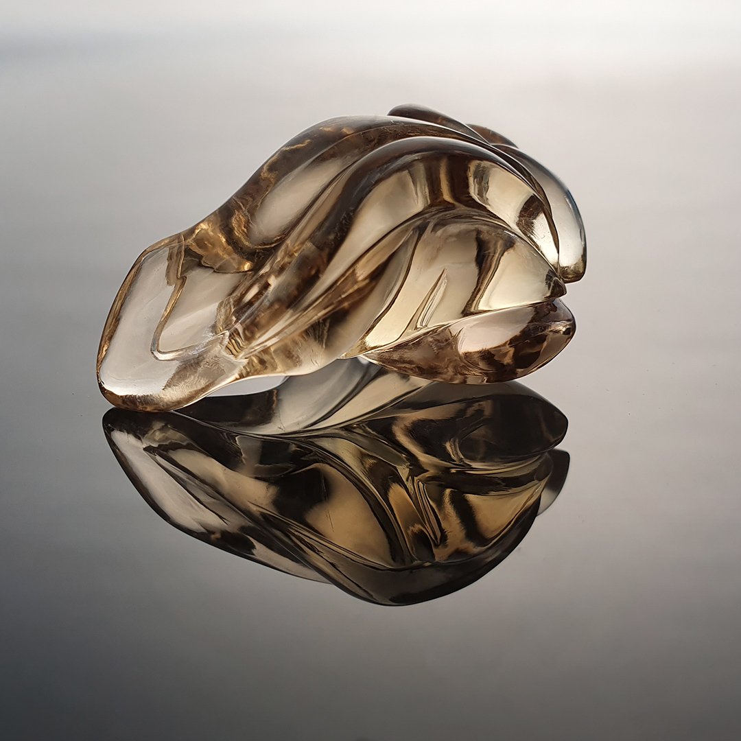 Gem Carving - Smokey Quartz - Curlicue - 55.03ct by Doug Menadue