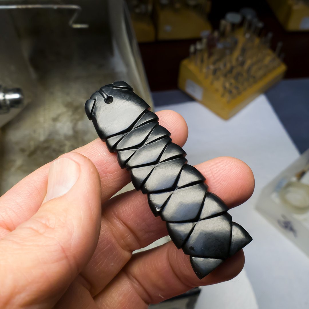 Bespoke Gems - Black Nephrite Jade - Toki Scales - 104.3ct by Doug Menadue