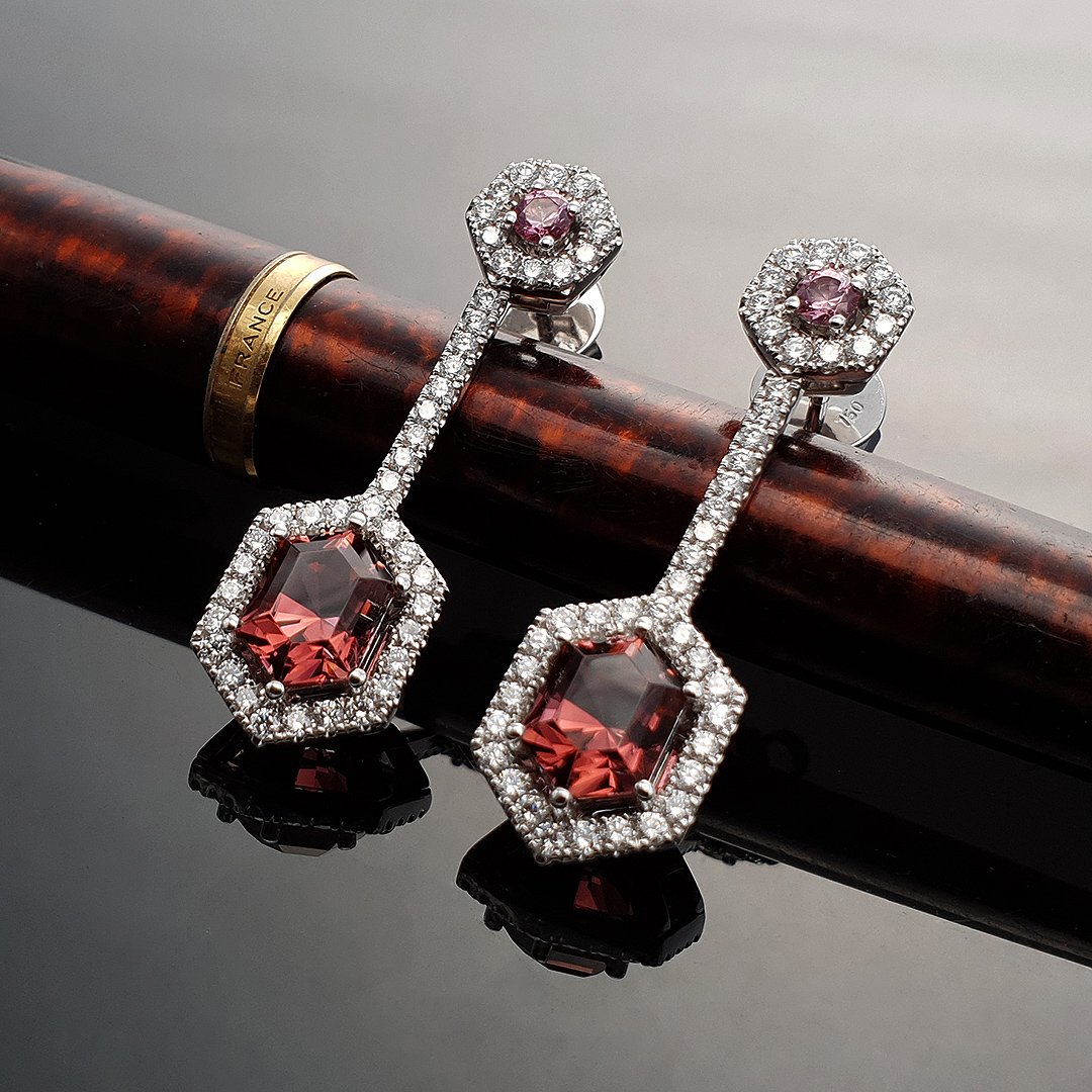 Bespoke Gems - Pink Tourmalines with 18K White Gold - Matched Pair Allure Earrings by Doug Menadue