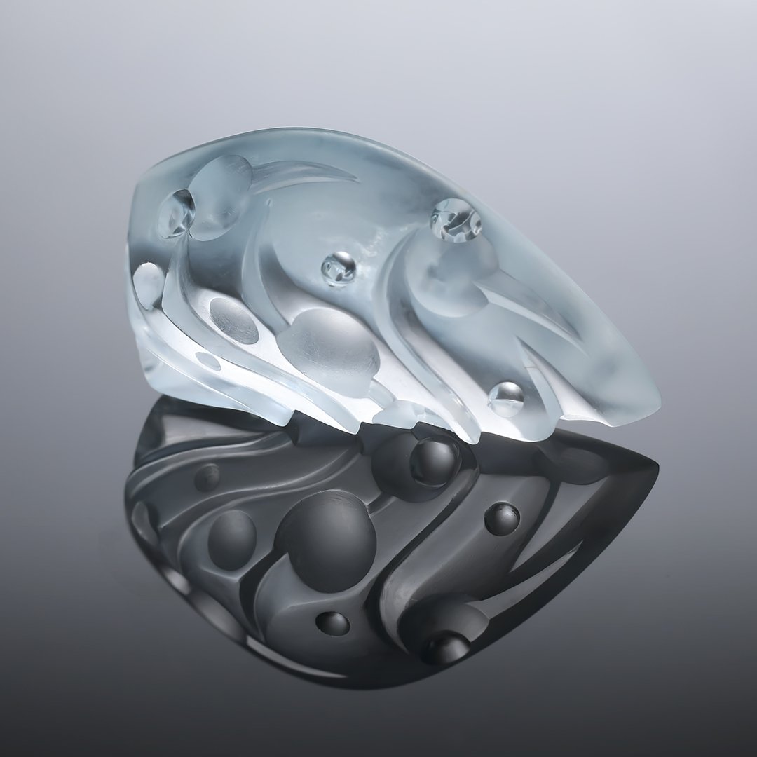 Gem Carving - Natural Blue Topaz - Waterscape - 79.41ct by Doug Menadue