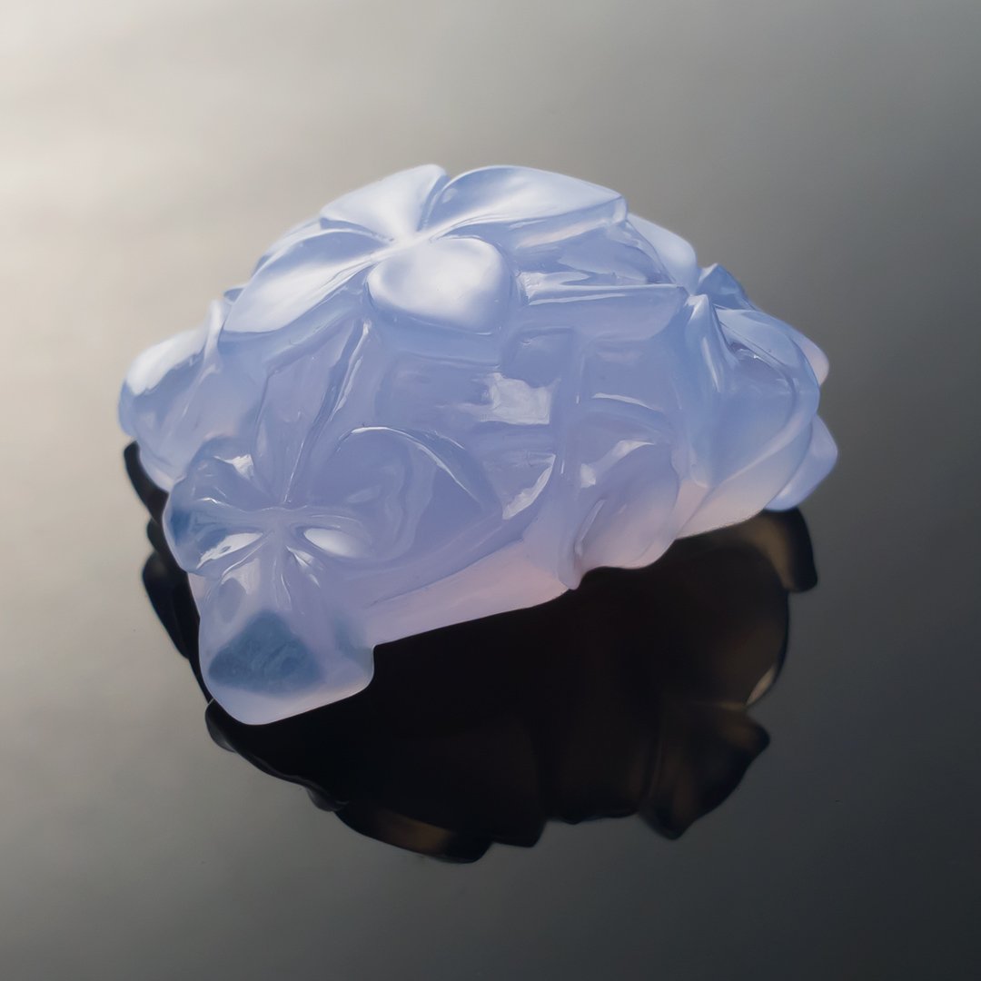 Gem Carving - Blue Chalcedony - Hydrangeas - 99.15ct by Doug Menadue