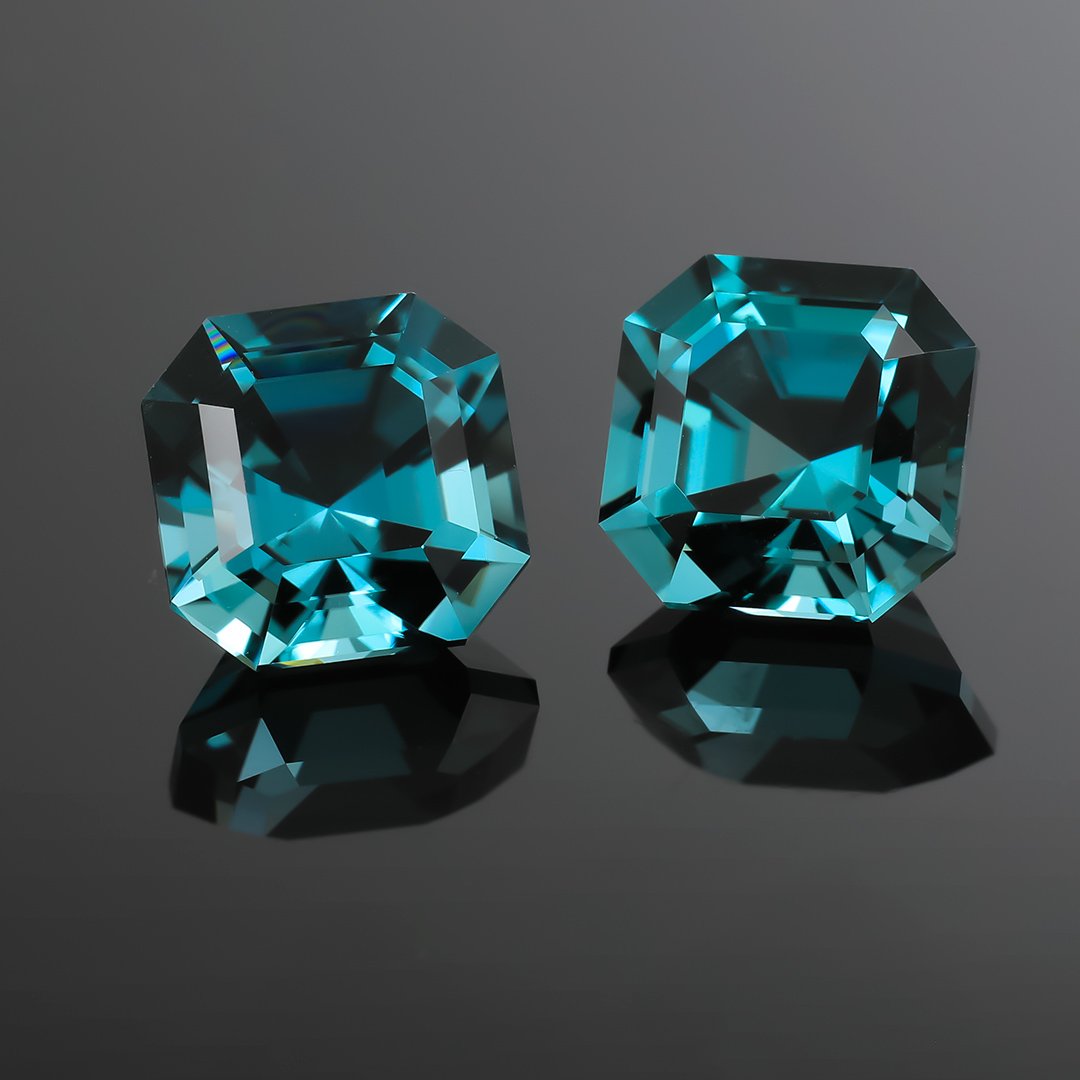 Blue Indicolite Tourmaline - Matched Pair Asscher Cuts - 3.87ct