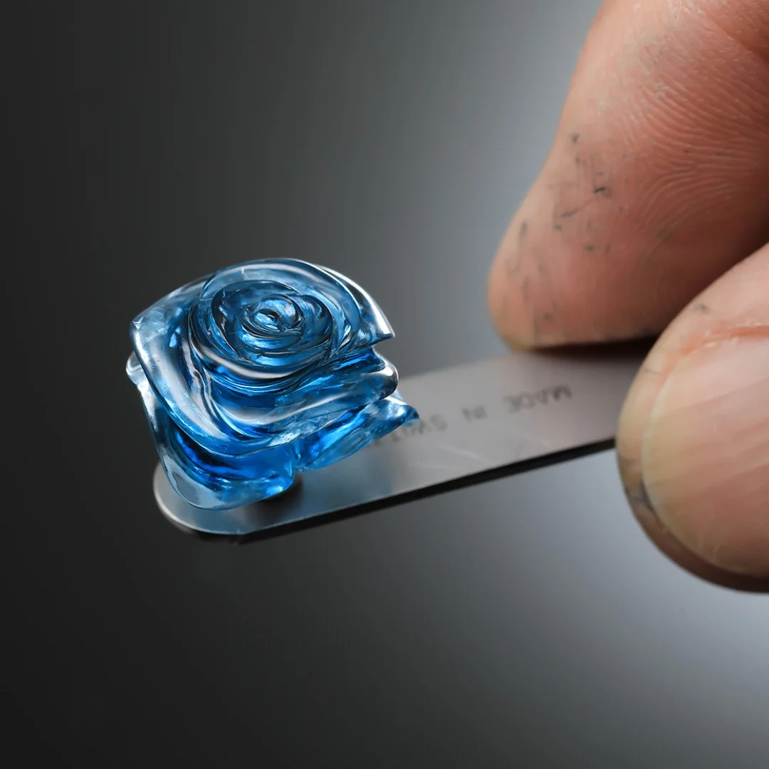 Brazilian London Blue Topaz - Blue Jubilee Rose Carving - 20.47ct