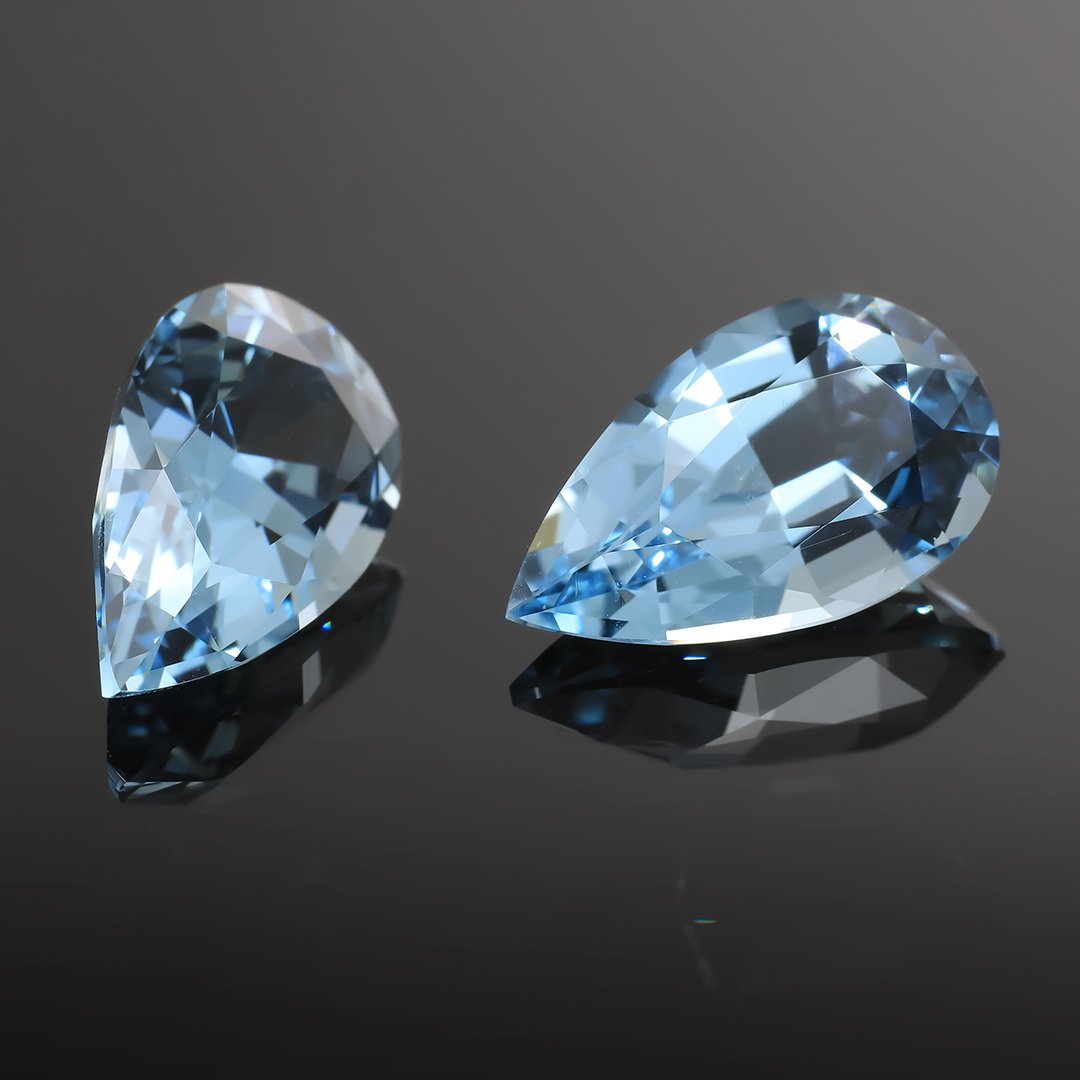 Aquamarine - Matched Pair Pear Cuts - 7.93ct