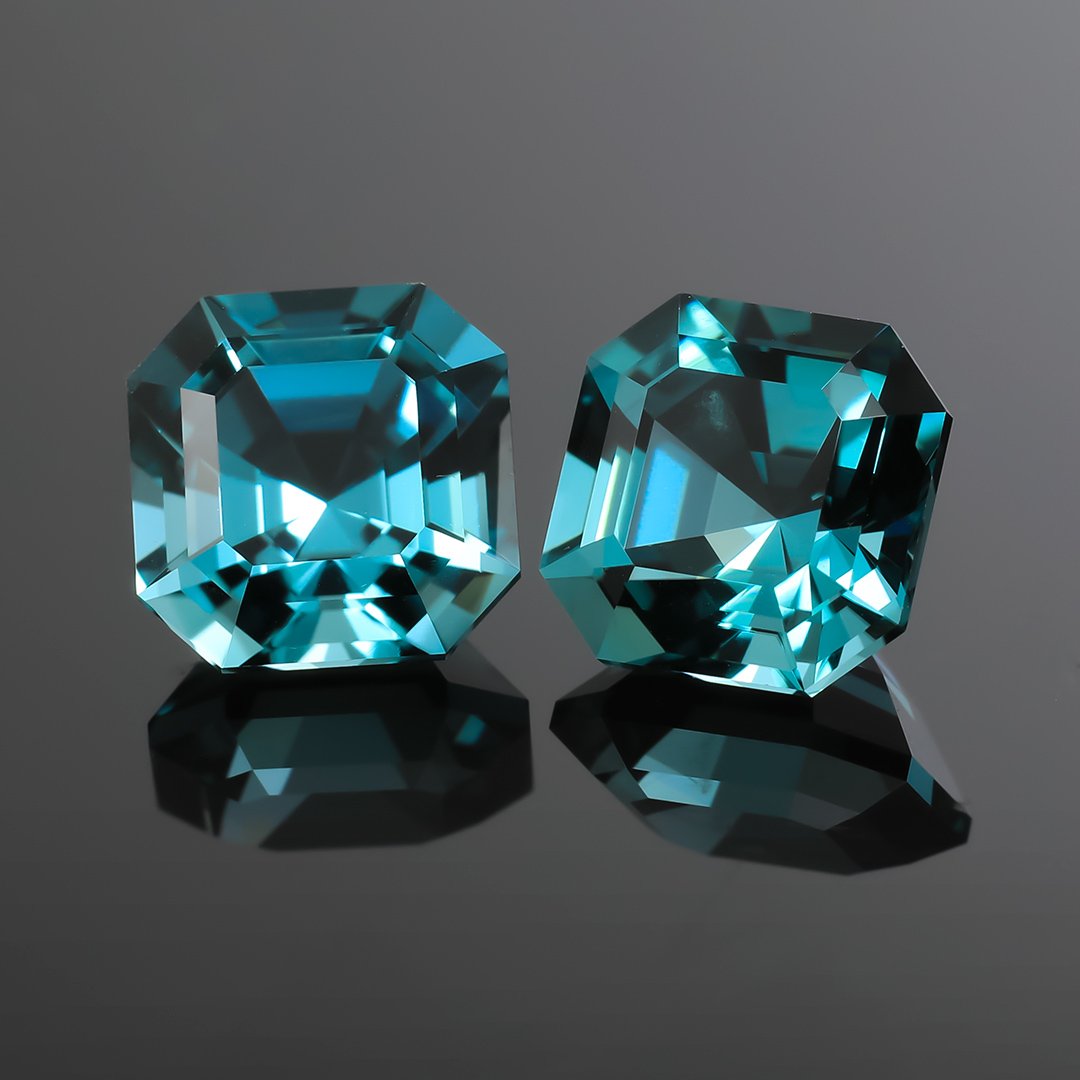 Blue Indicolite Tourmaline - Matched Pair Asscher Cuts - 3.87ct