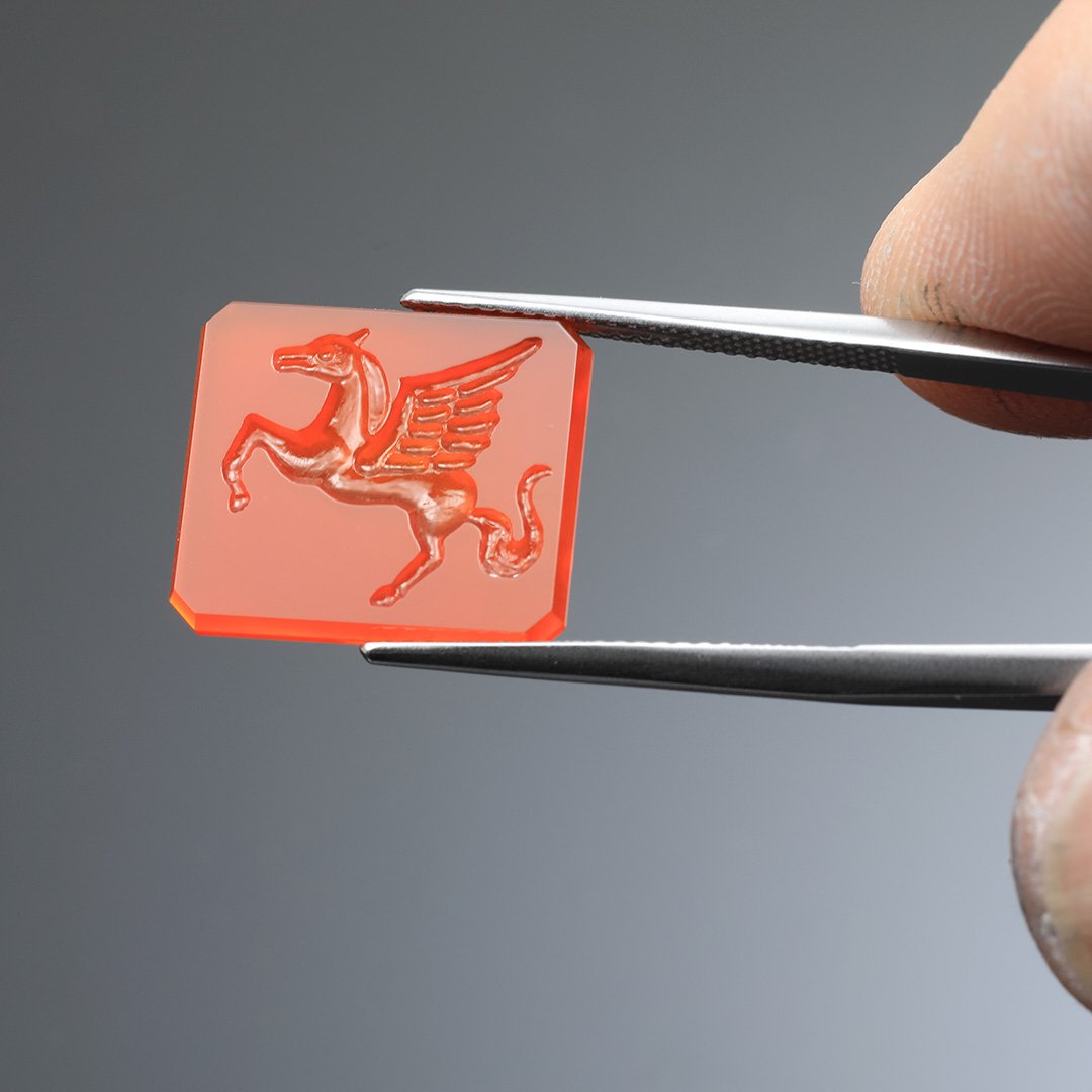 Carnelian - Reverse Intaglio Rectangle - Pegasus - 5.14ct