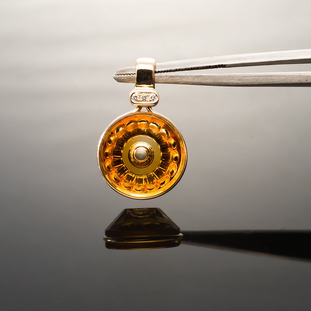 Bespoke Gems - Citrine with 18K Yellow Gold - Chrysanthemum Pendant by Doug Menadue