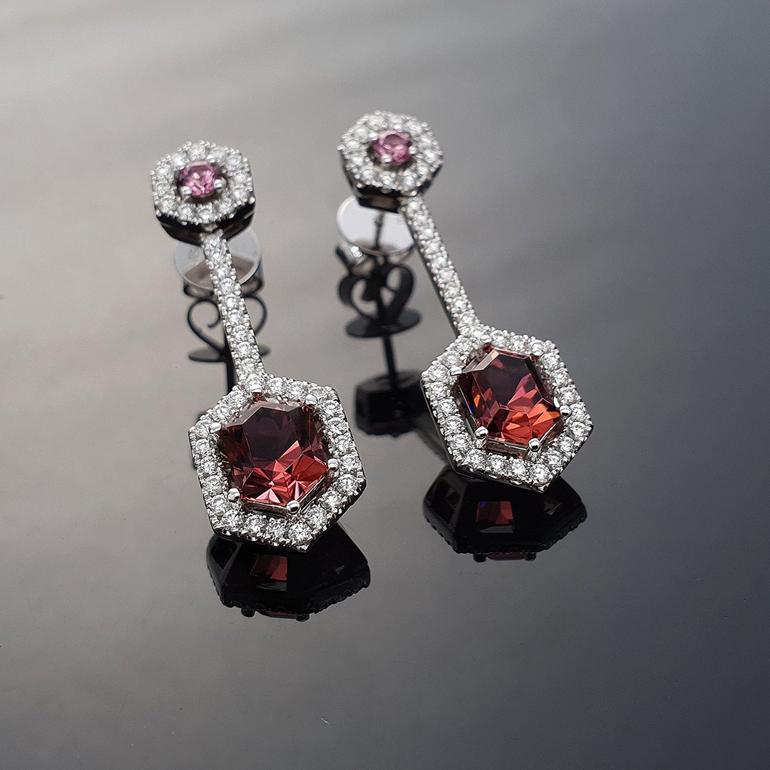 Bespoke Gems - Pink Tourmalines with 18K White Gold - Matched Pair Allure Earrings by Doug Menadue