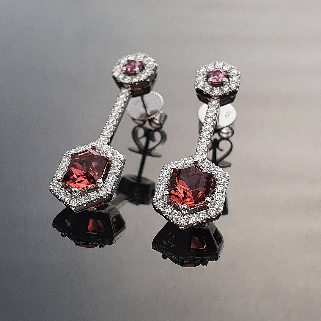 Bespoke Gems - Pink Tourmalines with 18K White Gold - Matched Pair Allure Earrings by Doug Menadue