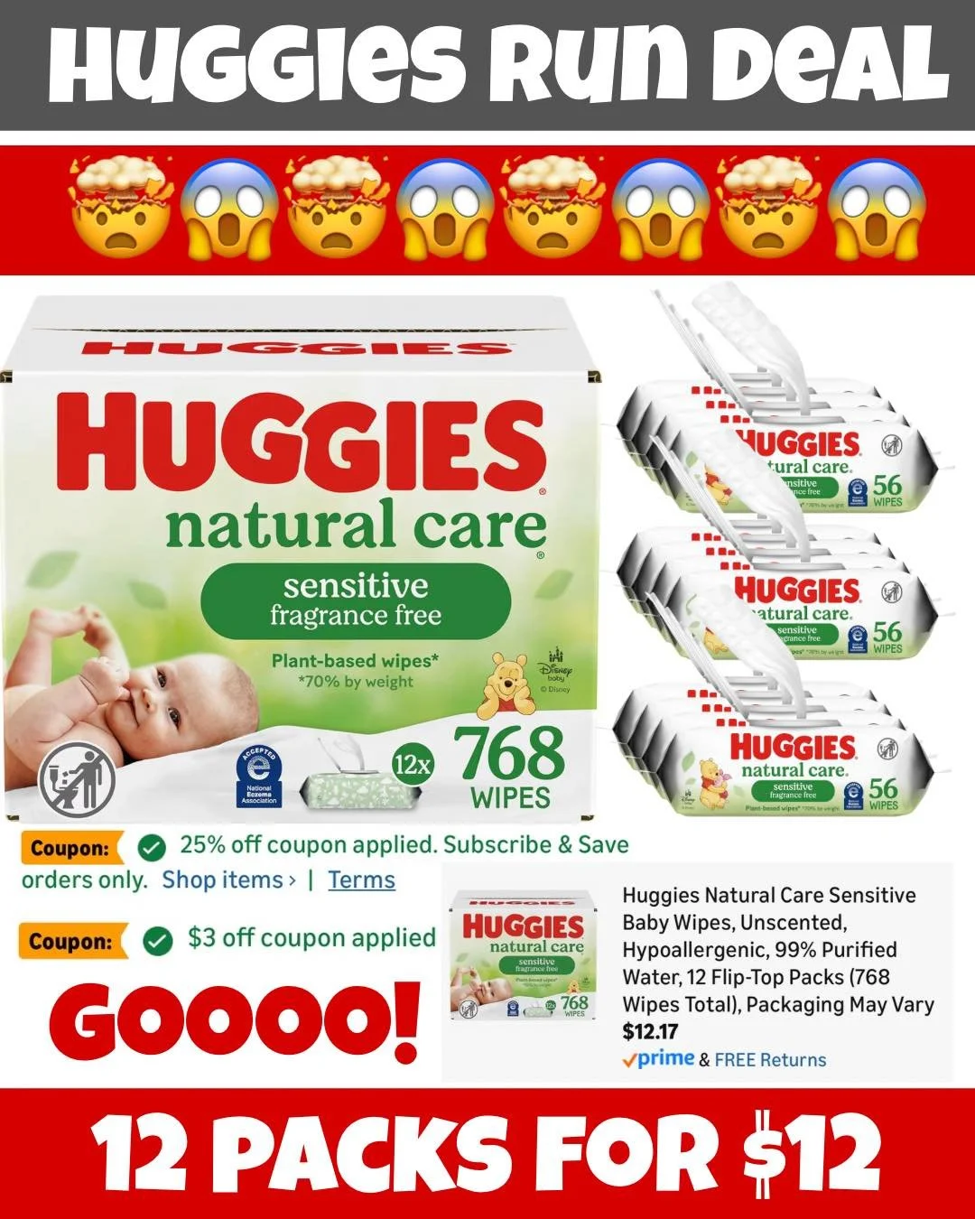 GOOOO! Huggies Run Deal 🏃 Get this huge box of 12 packs for $12 - Clip $3 coupon + Sub&Save coupon at checkout!
Comment “baby” to get the deal sent to your DMs or go to the link in @savewithfelix bio 🚀