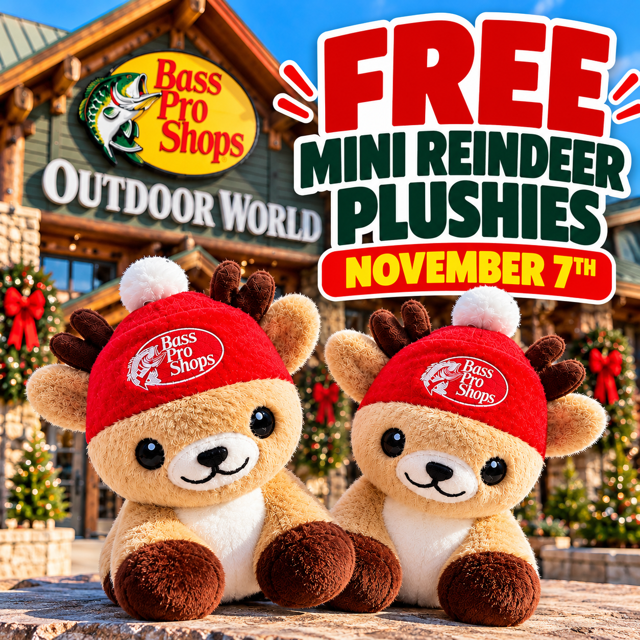 Free Reindeer Plushies at Bass Pro Shops