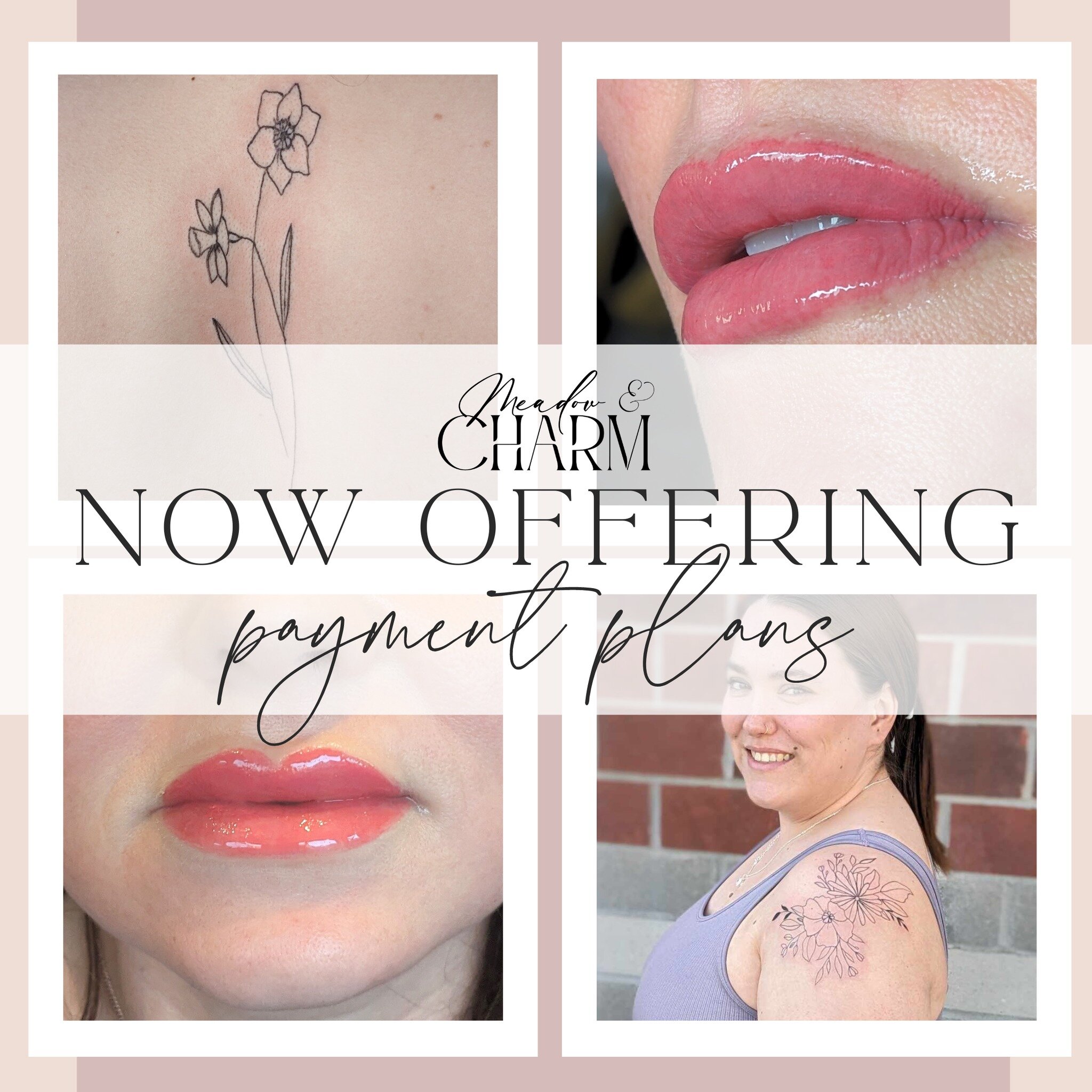 We are excited to announce we are now offering payment plans for permanent makeup and larger tattoos. Check it out here:
https://pay.withcherry.com/meadow-and-charm-llc