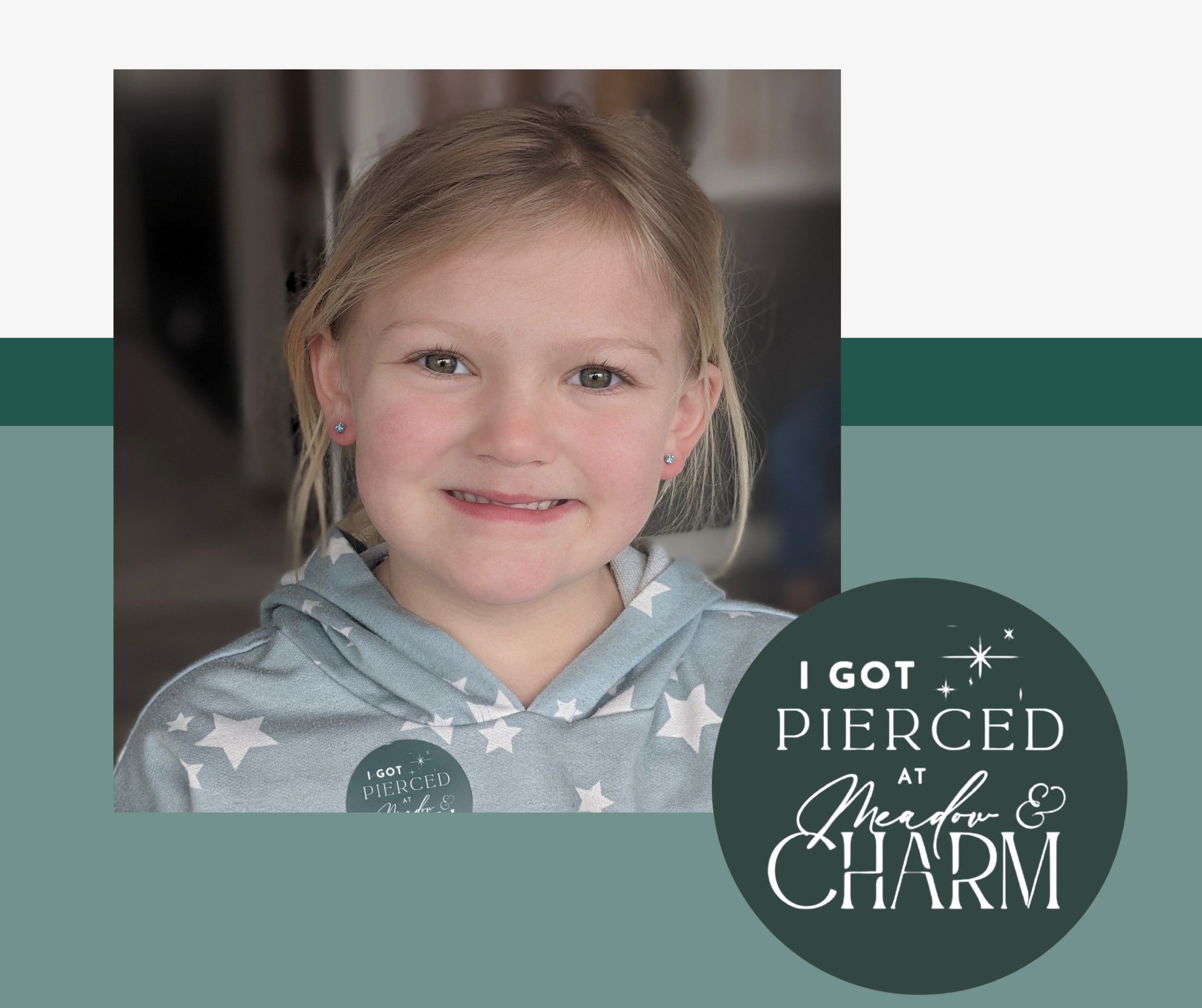 Getting your ears pierced at Meadow &amp; Charm is fun! We love serving your little ones in a beautiful, quiet environment where they get our one on one attention! 
.
Book your appointment now at www.meadowandcharm.com