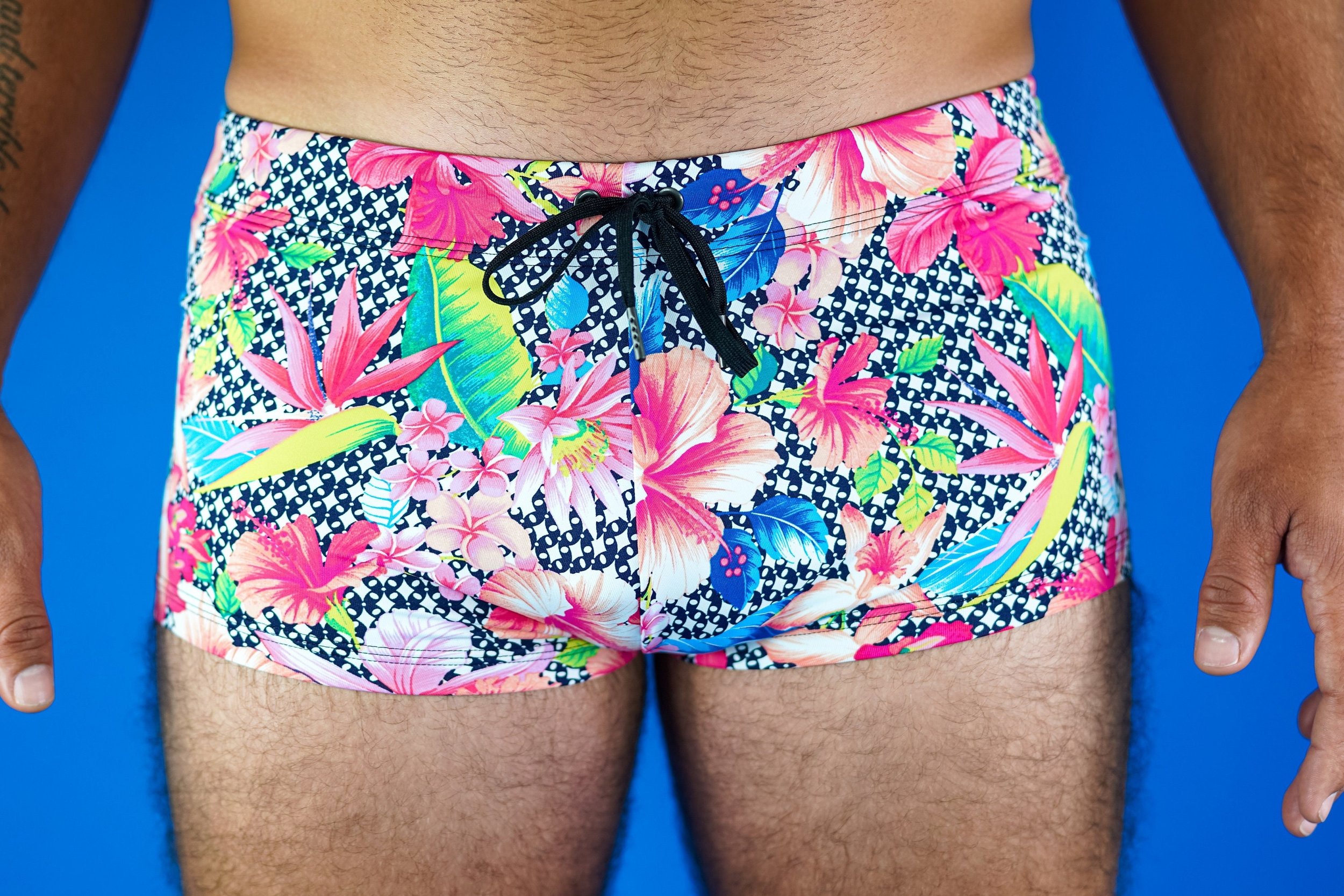 Men's Square Cut Swim Suit in Colorful Floral Pattern Print — Club77