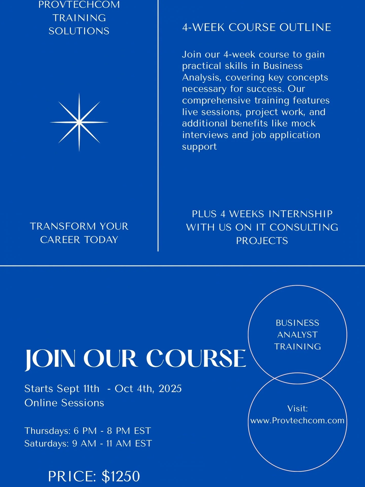 Transform your career in just 8 weeks (4 weeks training + 4 weeks internship)
The business analyst job market in 2025 is strong and shows continued growth, while the role is evolving with technologies like AI, the need for professionals who can tran