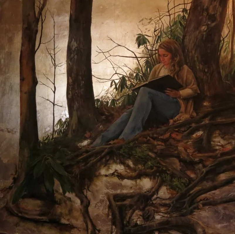 Mine is the Morning. 48x48. Oil and Silver Leaf on Panel.