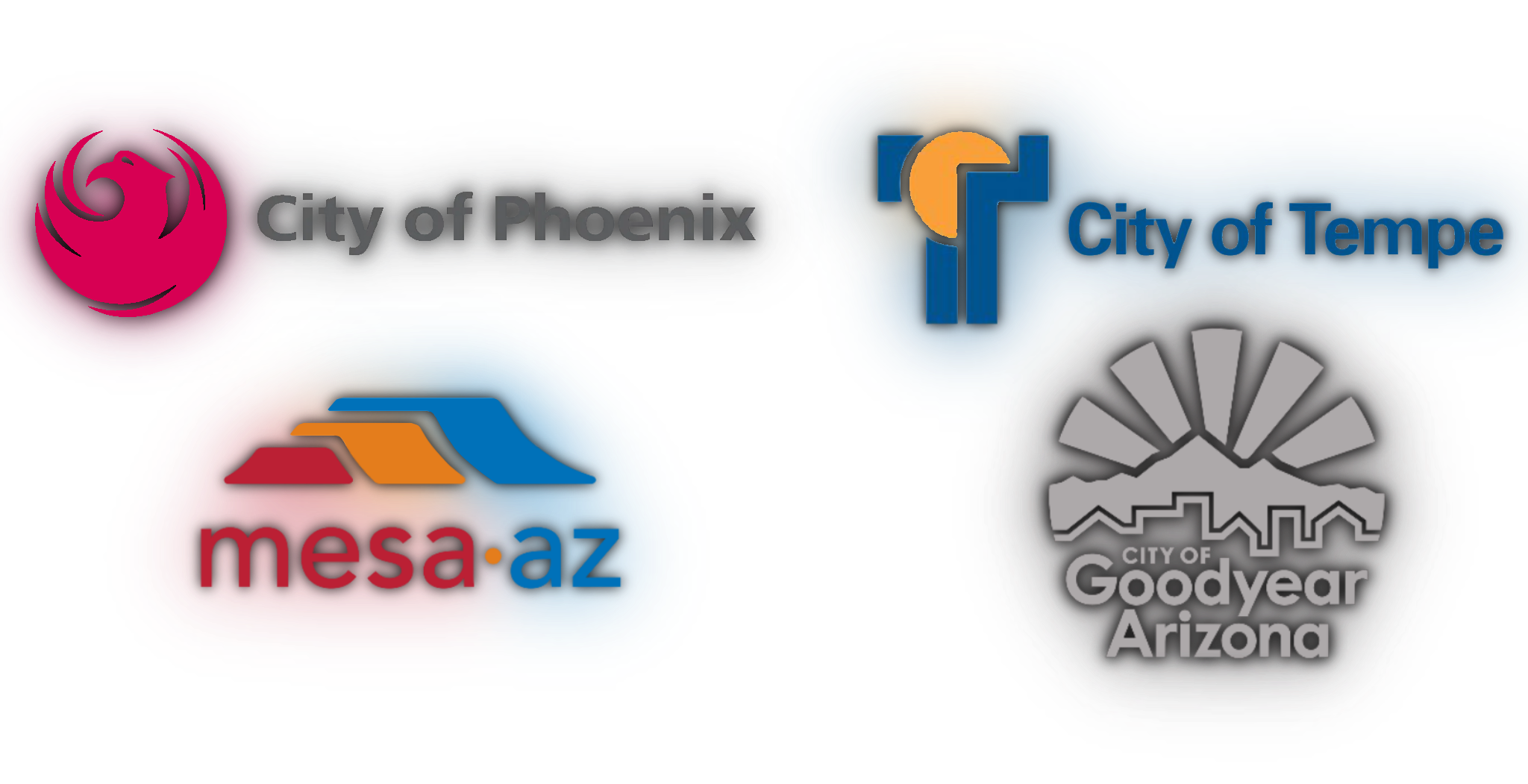 Logos of four cities: City of Phoenix, City of Tempe, Mesa, AZ, and City of Goodyear, Arizona.