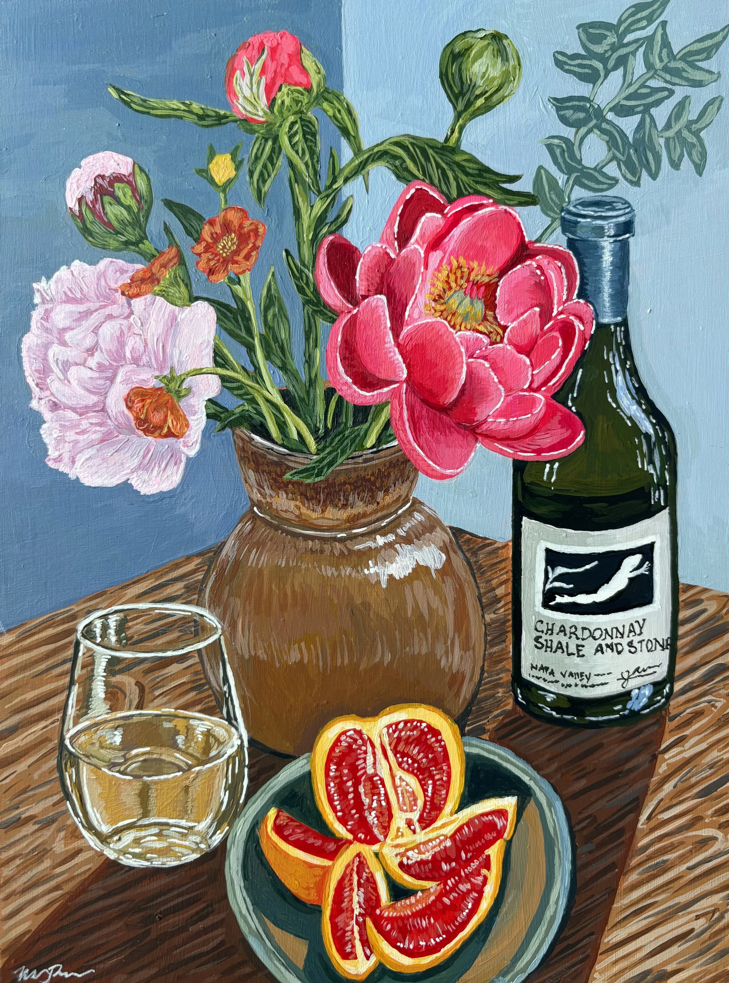May Study: Chardonnay, Peonies, and Cara Cara Orange