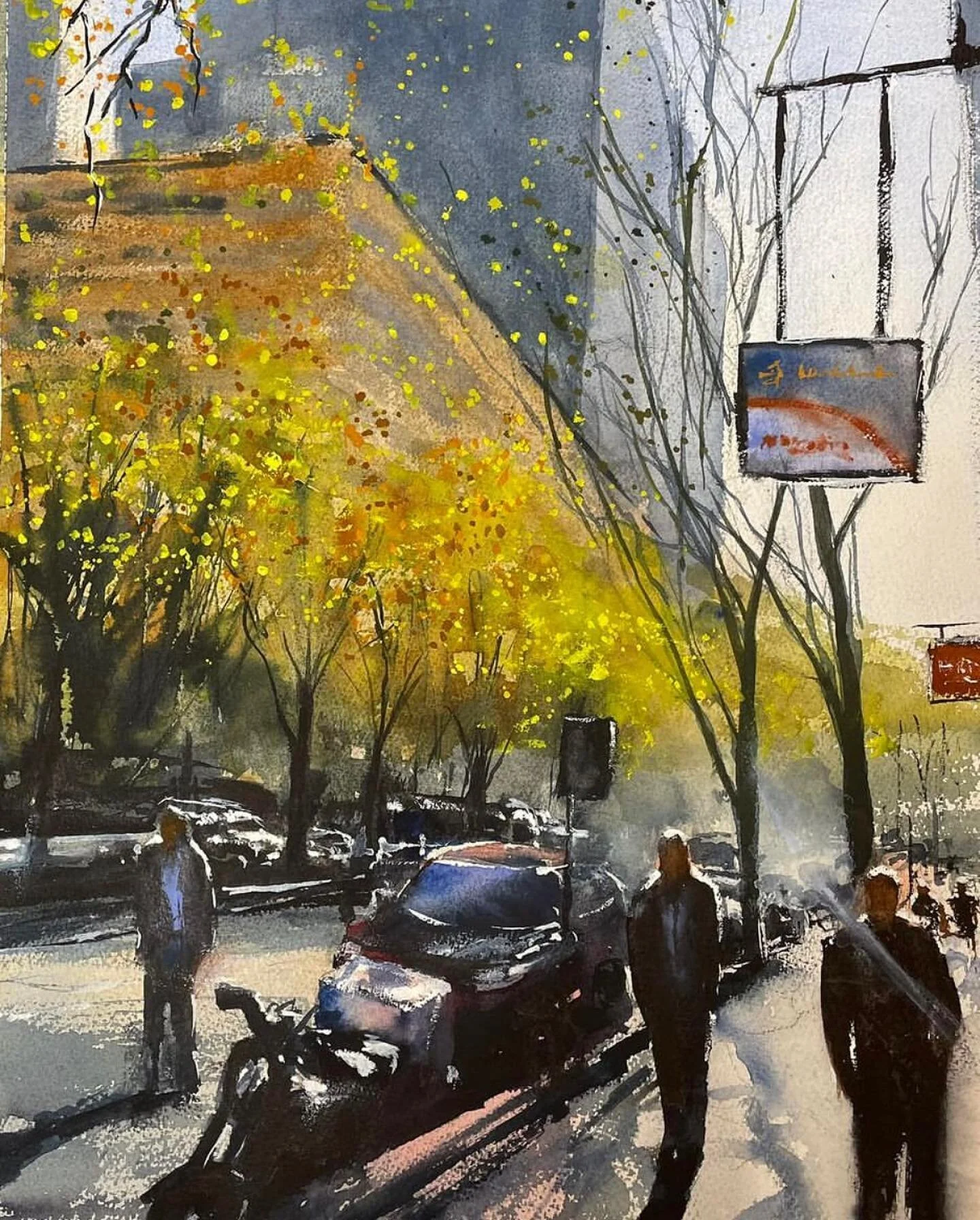 📷 Repost @matingara 

"glory days; exhibition street, melbourne
(2)". 15&times;22 inches. Arches 300 gsm cold press

Introducing the exquisite watercolour work of Joel Spencer, the light and Autumn colours of Melbourne beautifully shown he