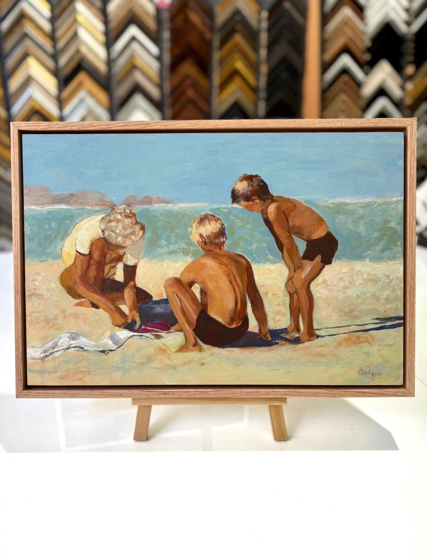 A peak into @carolyncabena.art works for an upcoming exhibition. Acrylic on board, framed in an oak float for a natural, minimalistic feel. Such fans of Carolyn&rsquo;s work 🥰

#sydneyartist #customframingsydney #australianpainter