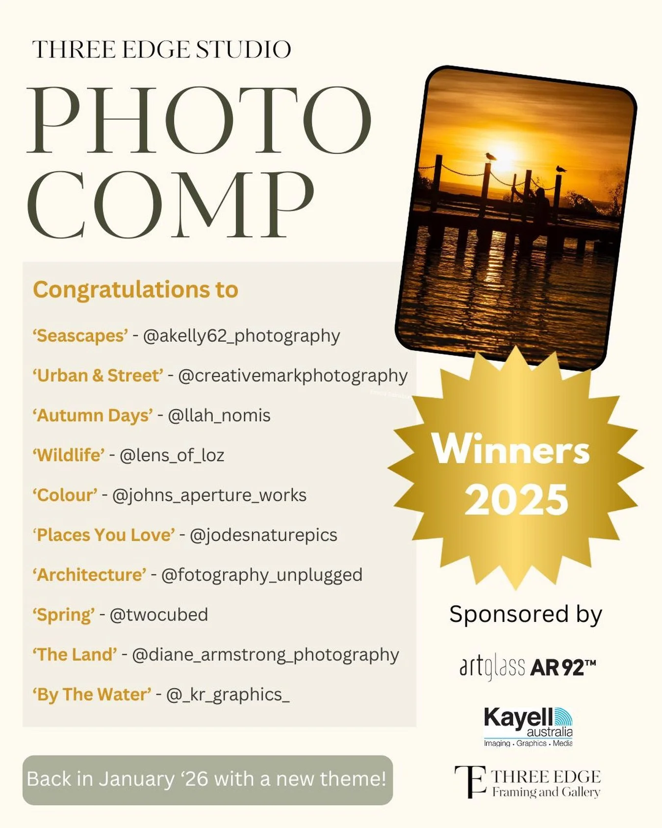 ⭐️New theme 02 Jan &lsquo;26 ⭐️ Thank you to everyone who entered and supported our monthly photo comps this year and a big congrats to all of the finalists and winners. We&rsquo;re huge fans of Australian photography and it&rsquo;s been a joy to wat