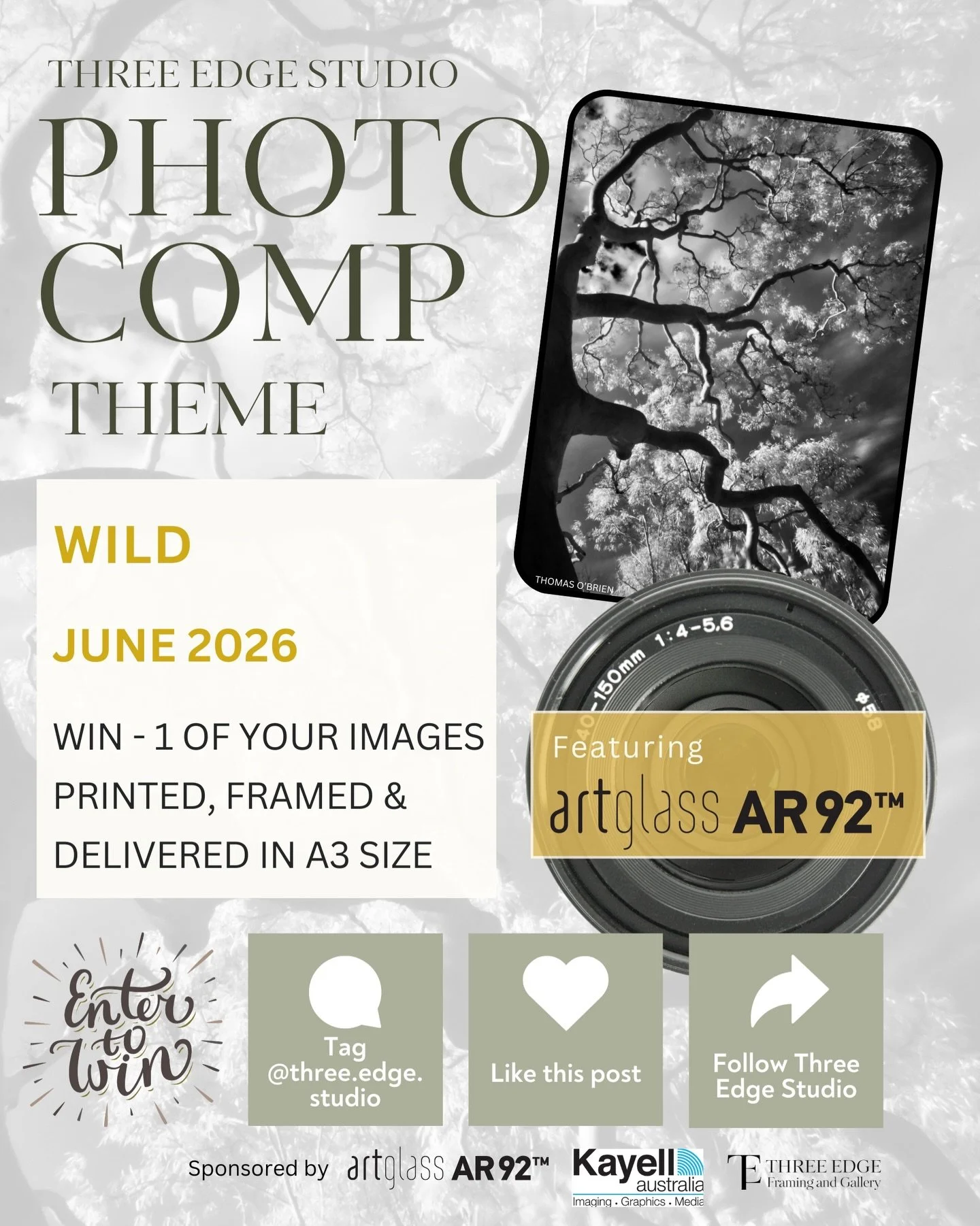 Three Edge Studio is excited to announce our National Monthly Photography Comp is now open, and the June 2026 theme is WILD.

To celebrate the opening of &lsquo;Into The Wild&rsquo;, the group photography exhibition in Sydney 12-16 June, we invite al