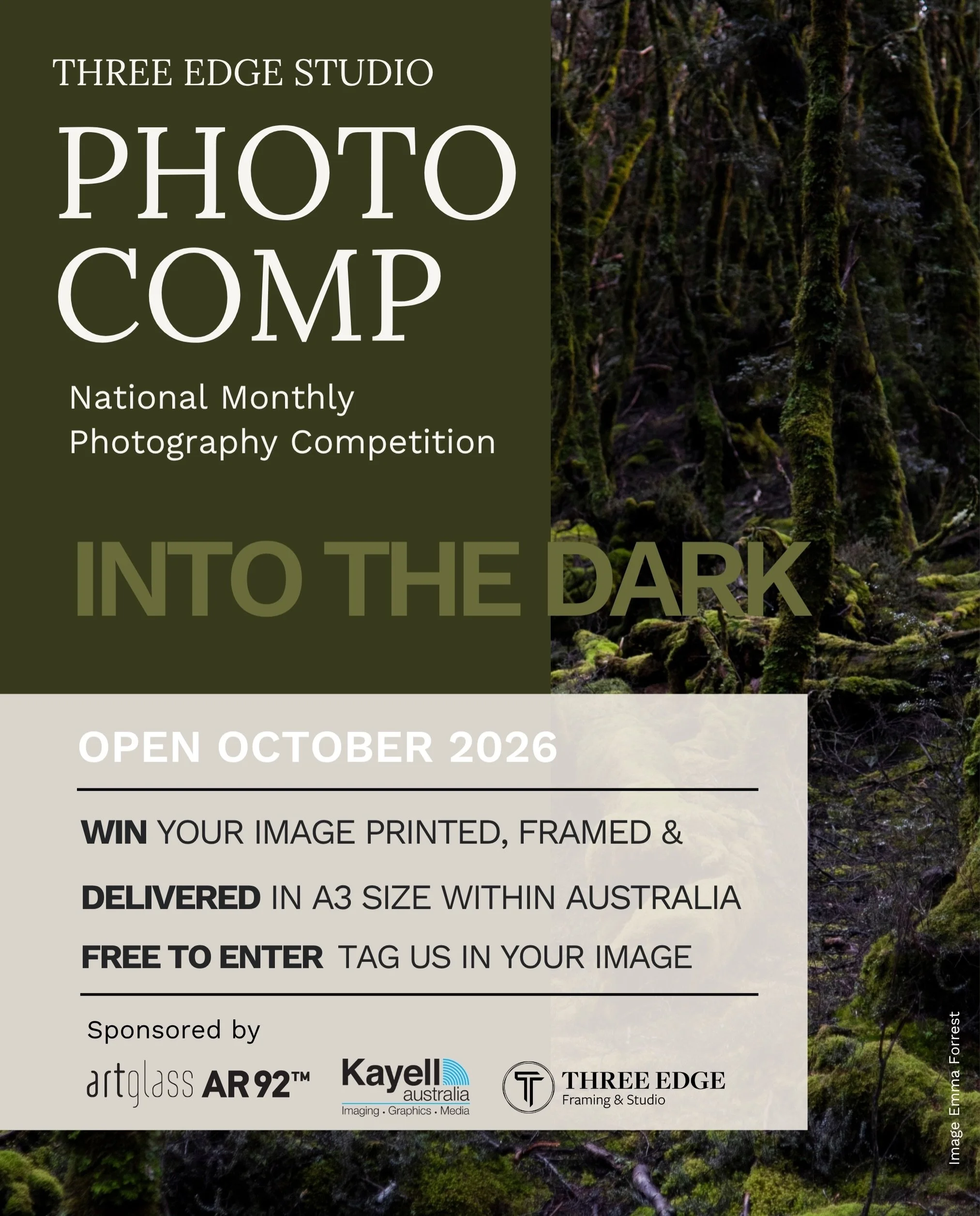 Three Edge Studio is excited to announce our National Monthly Photography Comp is now open, and the October 2026 theme is Into the Dark. 

They say nothing good happens after dark, but we disagree. A little macabre, slightly strange and never too qui