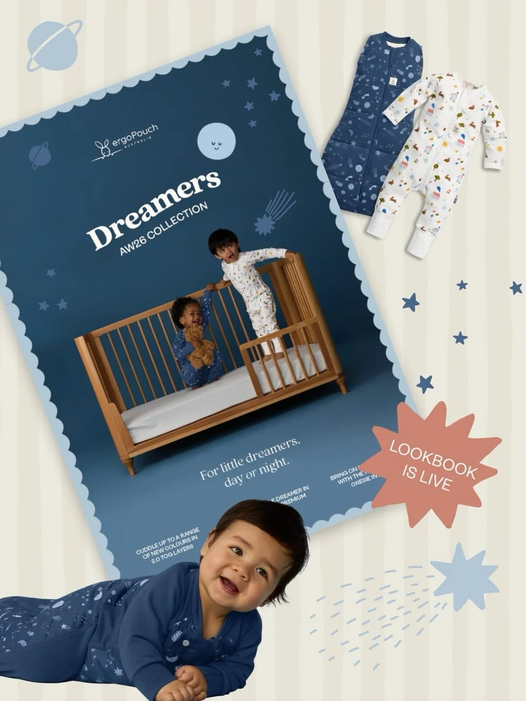 @ergopouch The Dreamers Collection Lookbook is here💌 We&rsquo;ve got new colours, upgraded 2.0 TOGs, and a shiny new sleeping bag about to make its debut.

The winter range is ready to order through Brandscope or reach out if you would like to view 