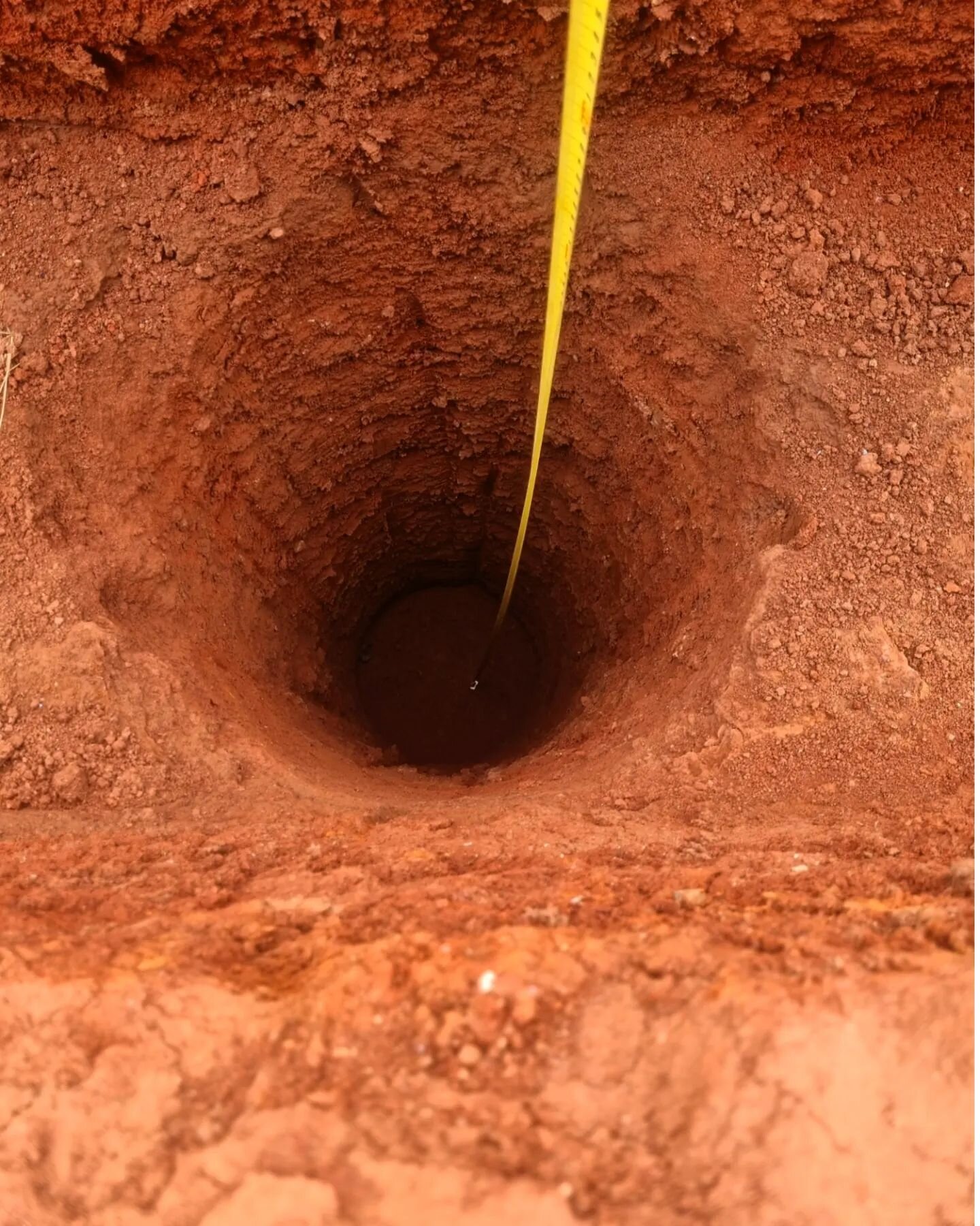 2.5m of red gold. That's as deep as we can dig, and it is beautiful rich red soil all the way down.

The part of the mountain on which we are situated is the remnants of an extinct volcanic complex which erupted in several phases between 11-13 millio