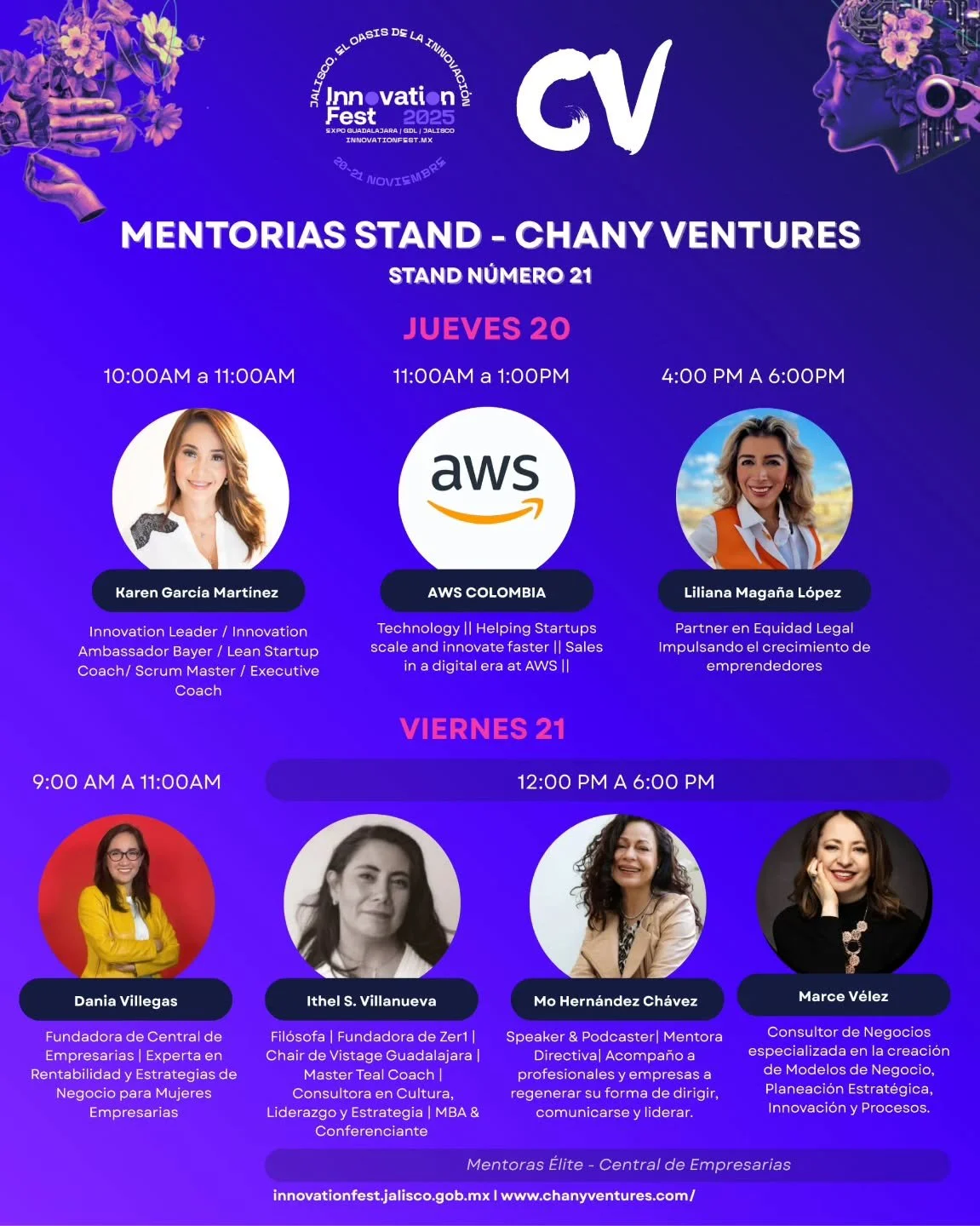 ✨ &iexcl;Chany Ventures llega con todo al Innovation Fest Jalisco!!

Estamos MUY orgullosas de ser parte de esta primera edici&oacute;n y&hellip; 🎉
🔥 &iexcl;Tenemos mentoras de lujo en nuestro stand! 🔥

Mujeres cracks del ecosistema estar&aacute;n