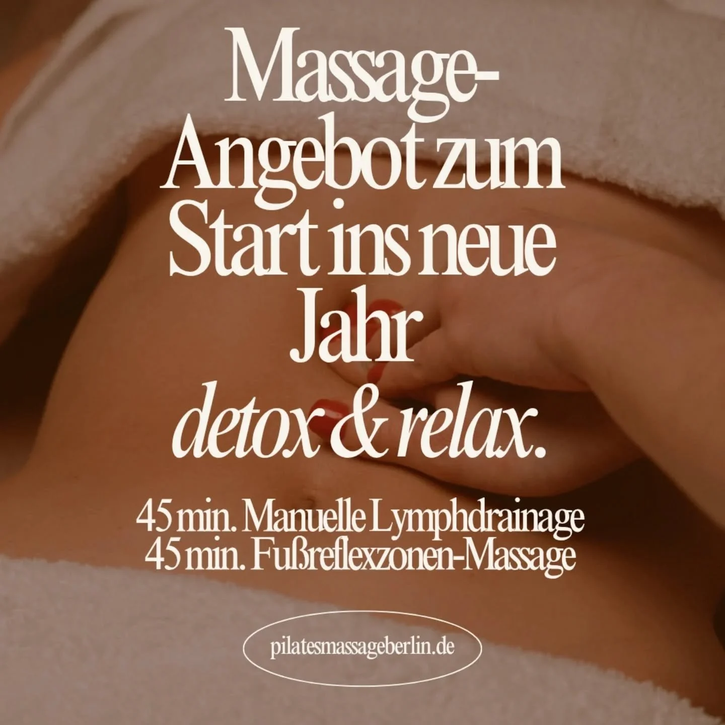 Passend zum neuen Jahr unterst&uuml;tzt das Massage-Detox-Paket bei der Ausleitung von Giftstoffen, bringt die Zirkulation in Gang und entspannt den ganzen K&ouml;rper und Geist. 

Schreibt mich an bei Interesse oder bucht direkt &uuml;ber die Homepa