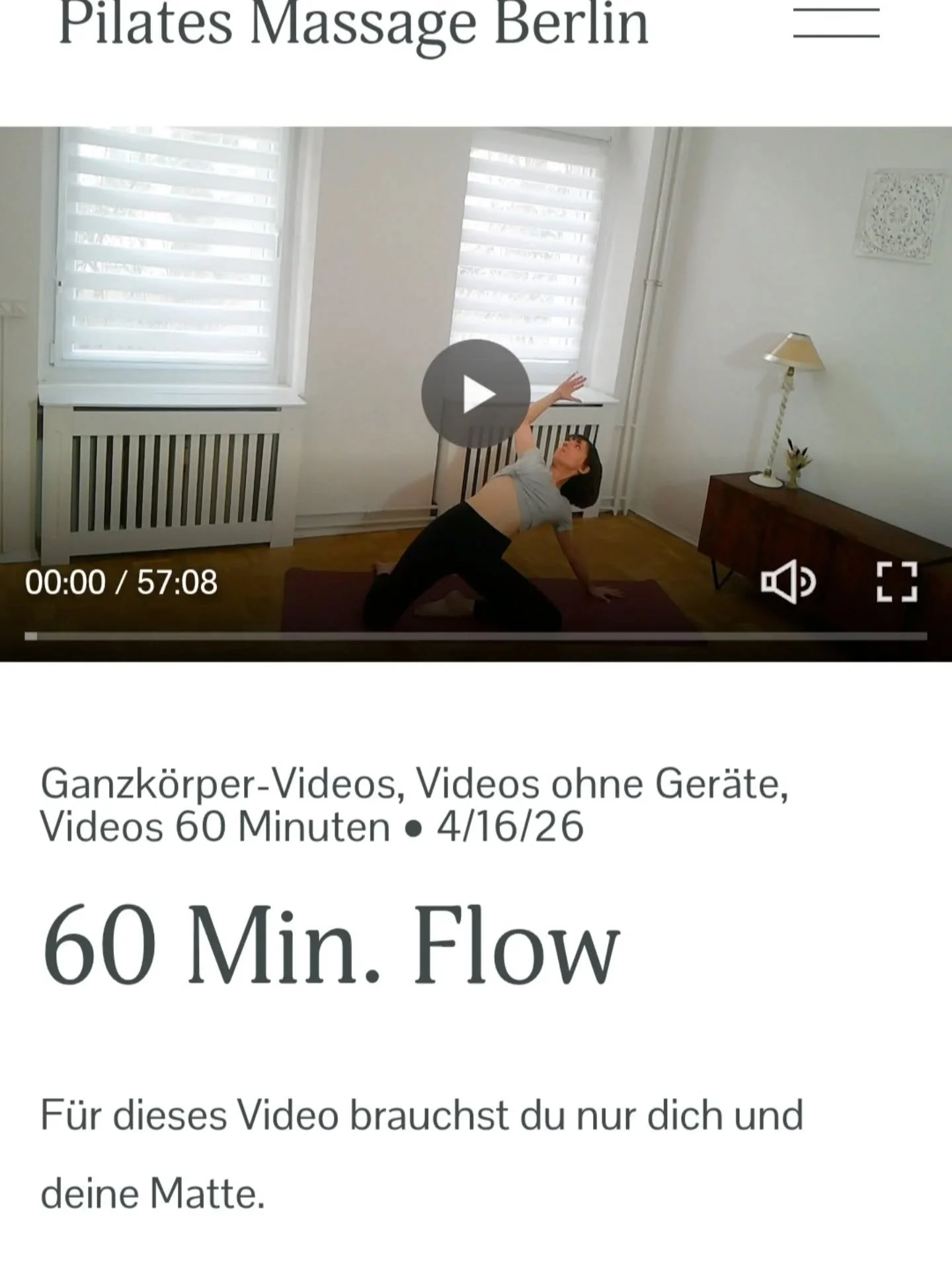 Das neue Video im Online-Studio ist ein 60-min&uuml;tiger Flow.
Flie&szlig;ende, geschmeidige Bewegungen sind perfekt um die Tiefenmuskulatur anzusprechen und gleichzeitig Mobilit&auml;t in den K&ouml;rper zu bringen. 

Das Video ist &uuml;brigens au