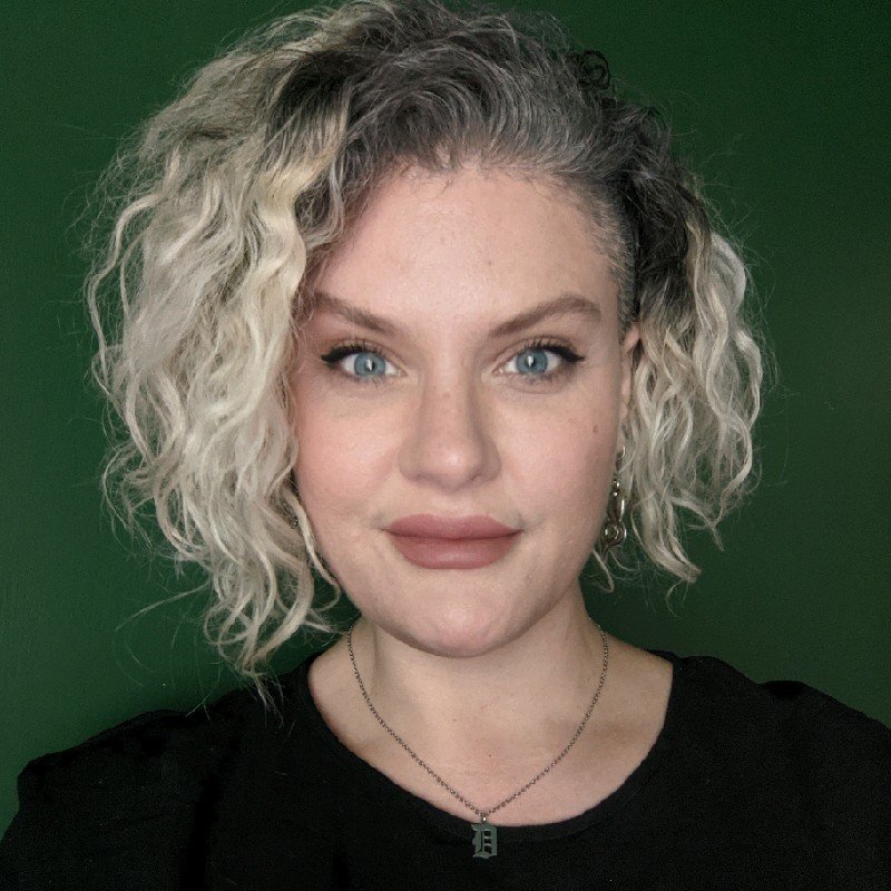 A caucasian woman with blond hair