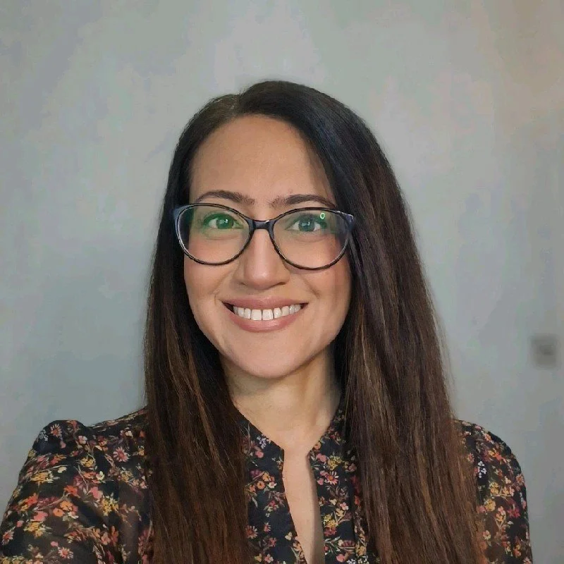 A woman wearing glasses