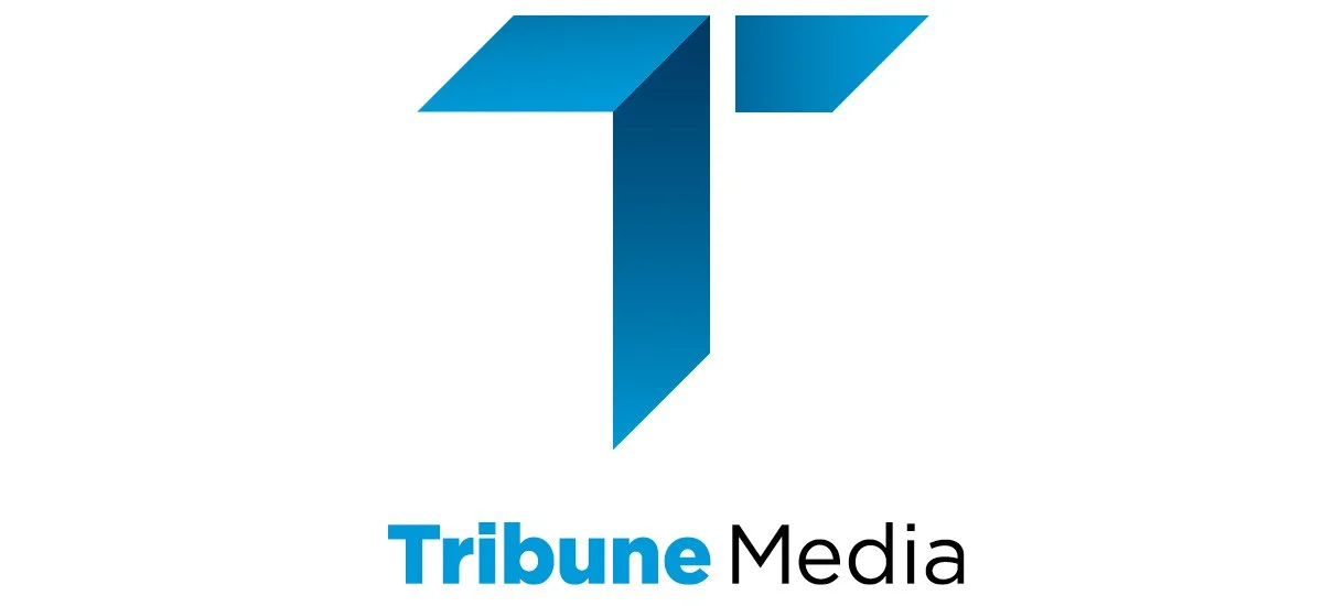 Tribune Media logo featuring a stylized blue letter T and the words Tribune Media in blue and black.