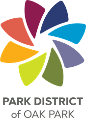 A colorful, stylized flower made of overlapping petal shapes in various colors including purple, blue, pink, yellow, green, and gray, with a logo text below.