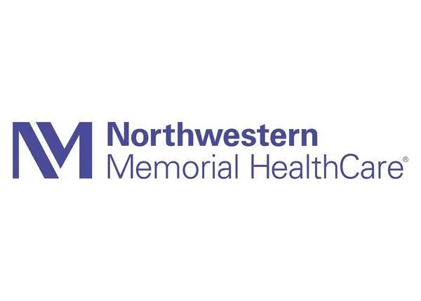 Northwestern Memorial Healthcare logo with stylized 'M' in purple and blue text.