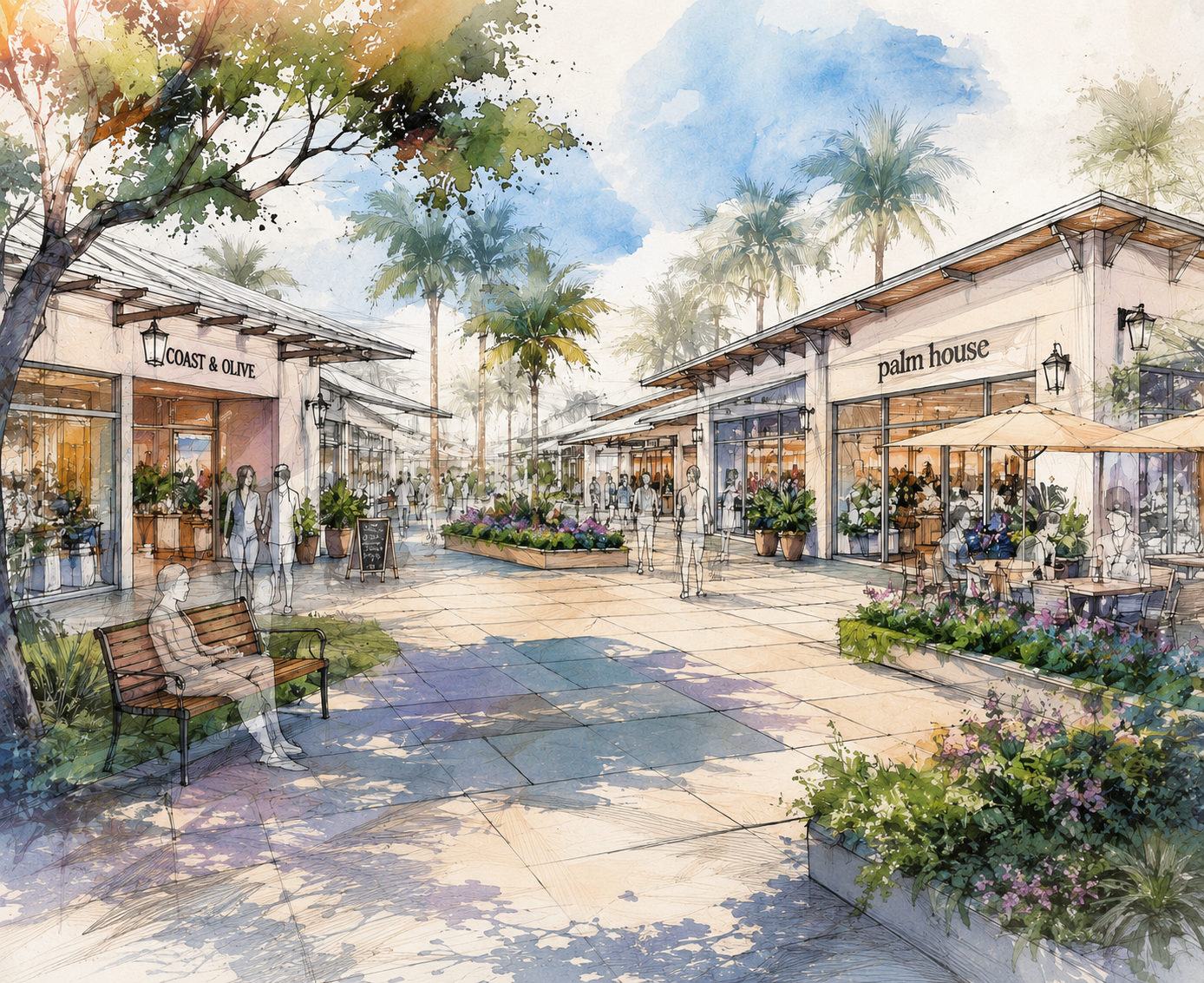 Rendering of an upscale retail center.