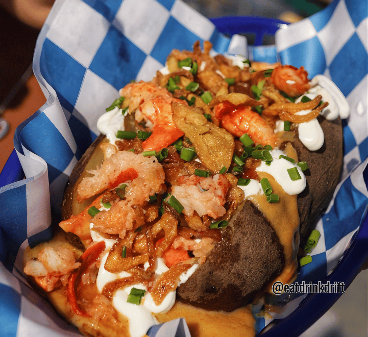Loaded lobster baked potato, Drift, Essex, CT