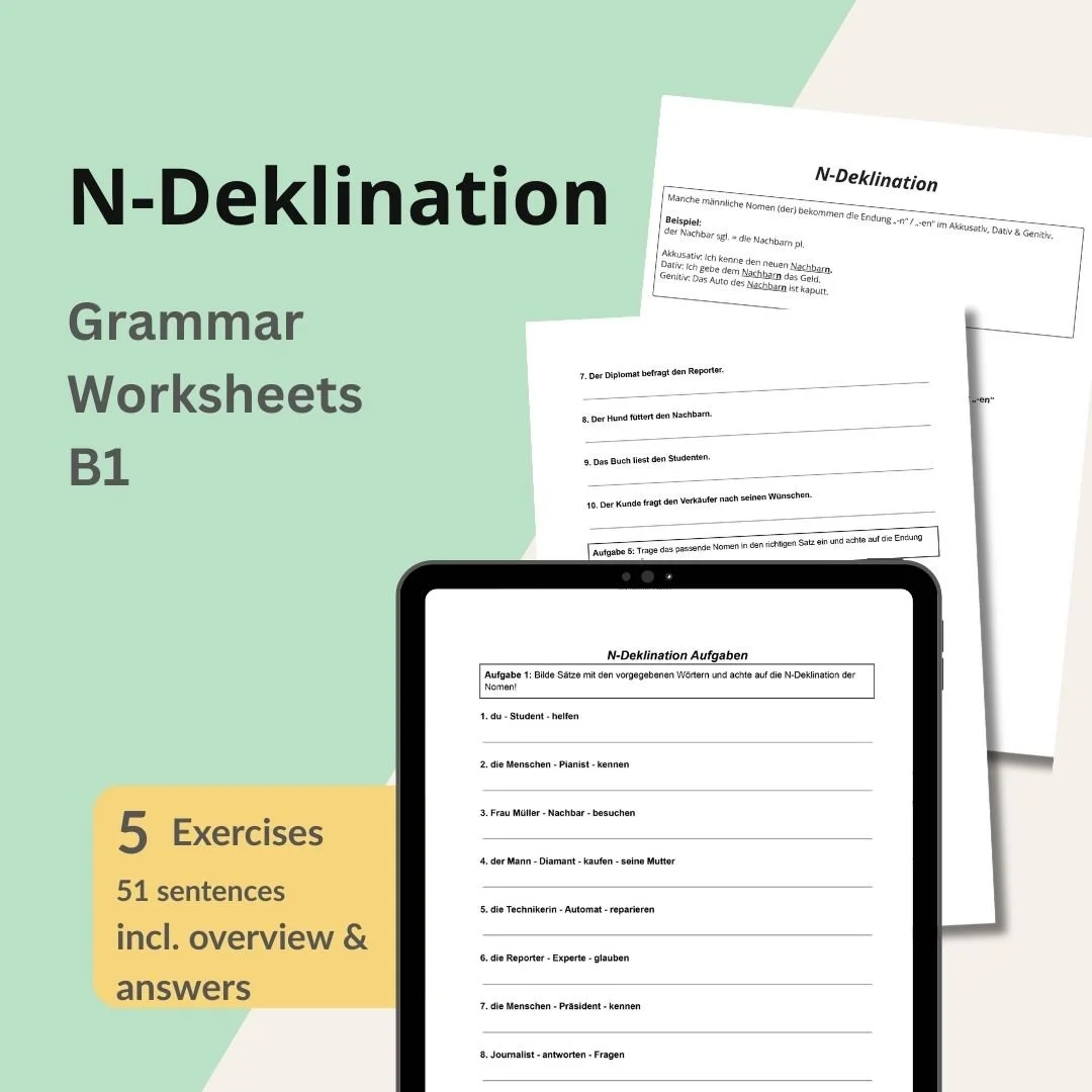 German Worksheet N-Declination: Weak Masculine Nouns | Printable PDF
