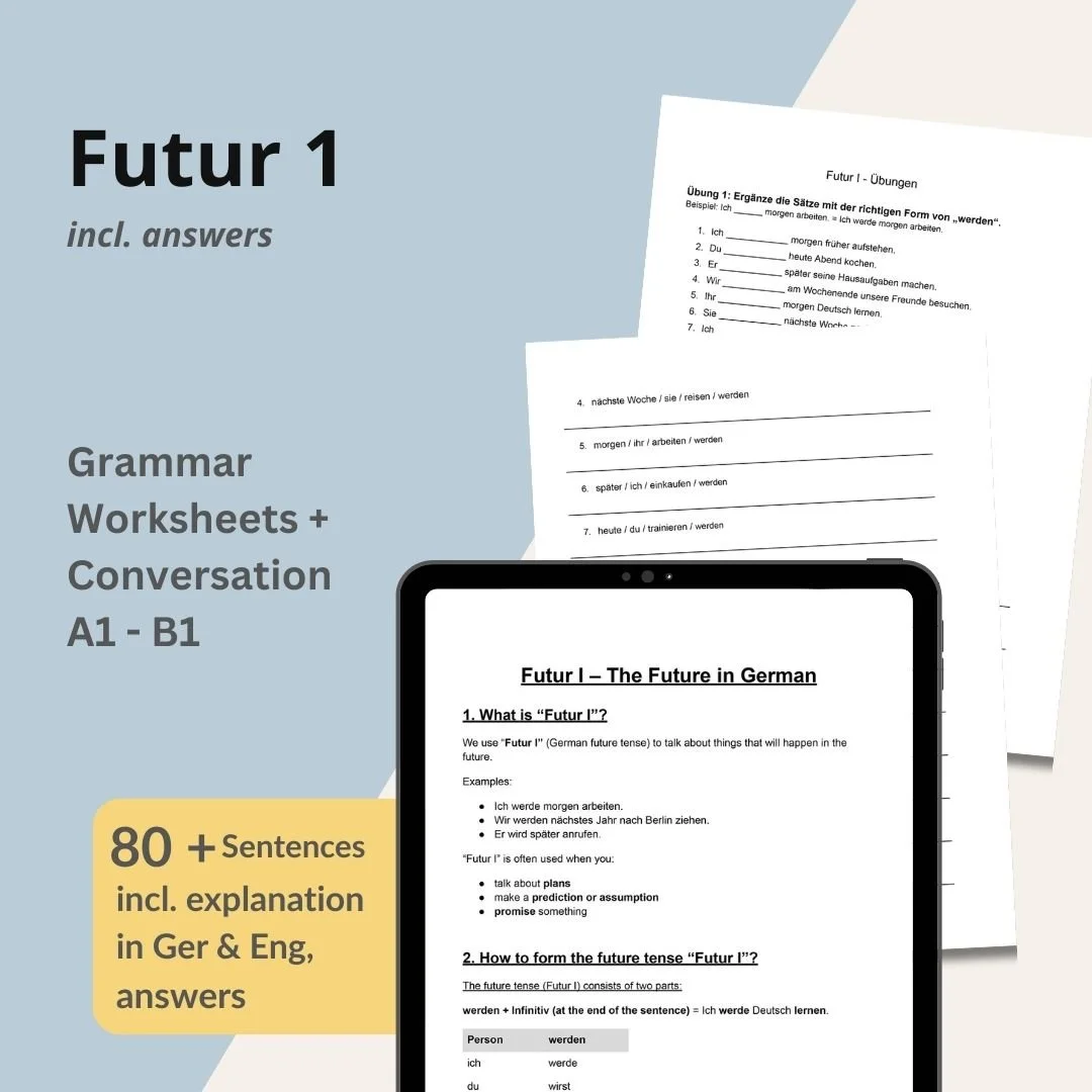 German Future Tense (Futur 1) | Grammar & Conversation PDF Bundle