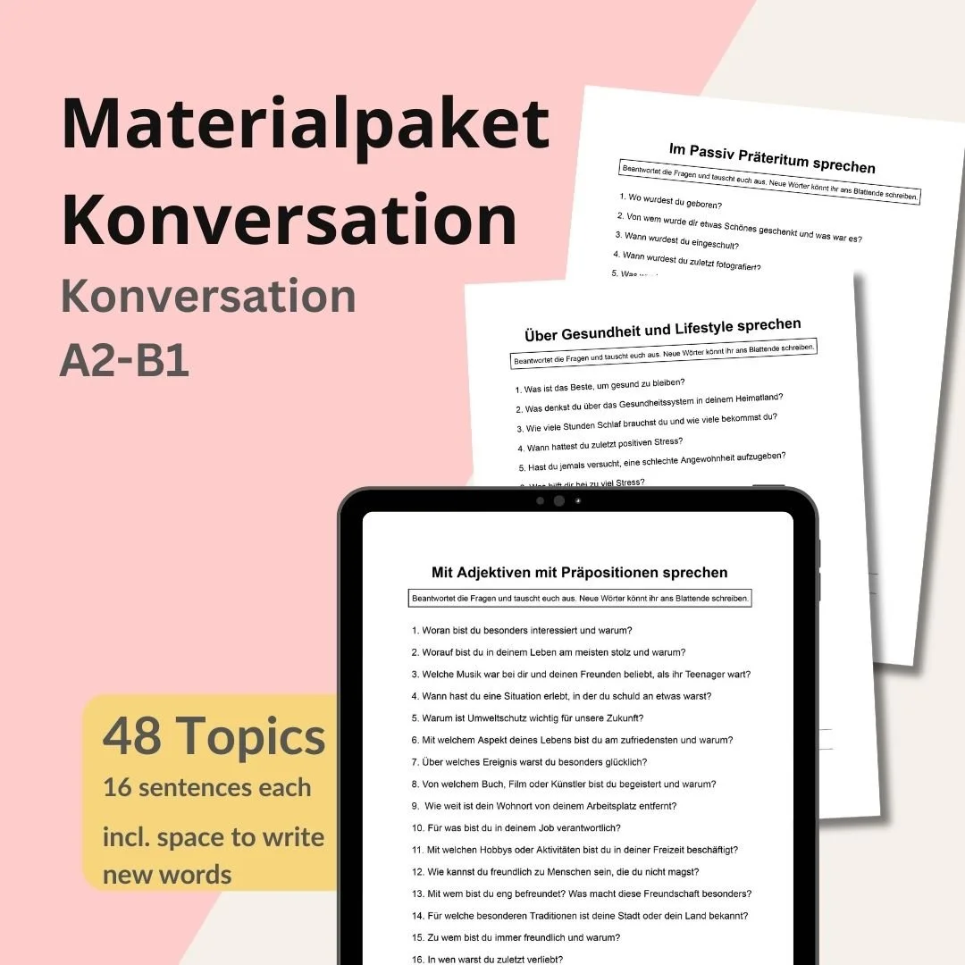 48 German Conversation Worksheets: Speaking B1-C1 | PDF Bundle