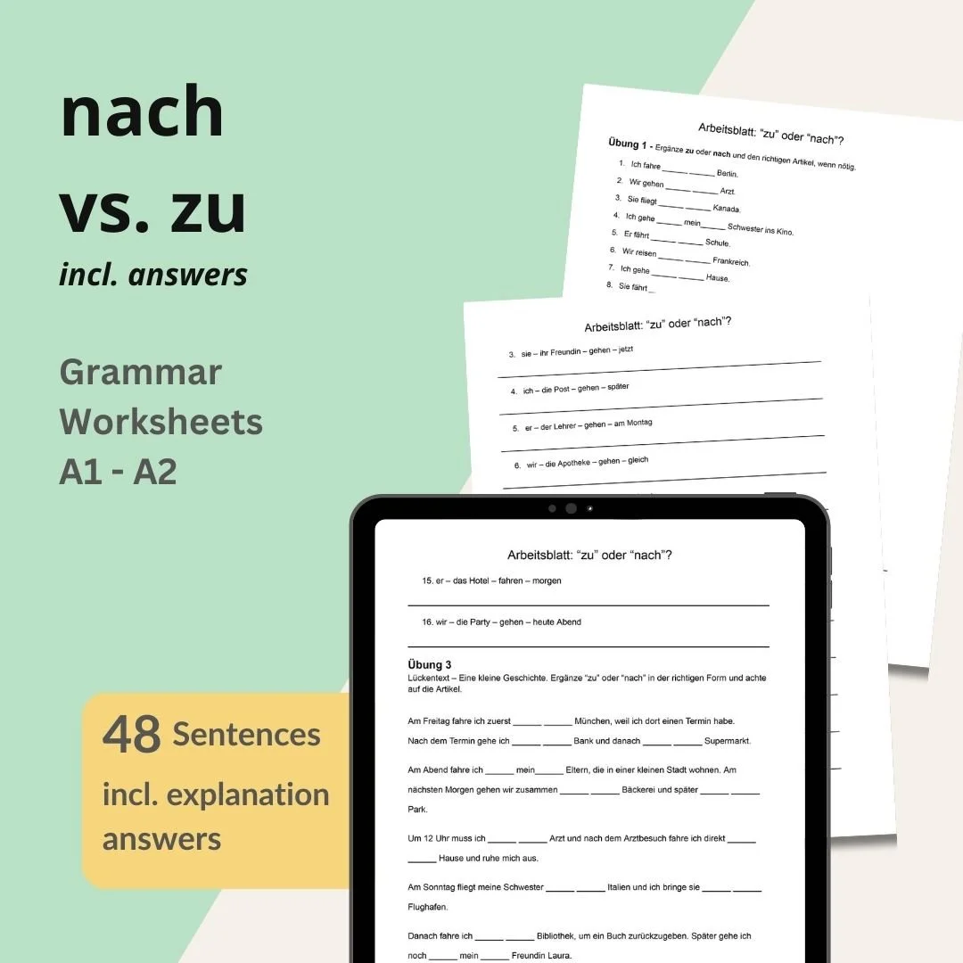 German Grammar: "zu" or "nach"? | Worksheets & Answers PDF